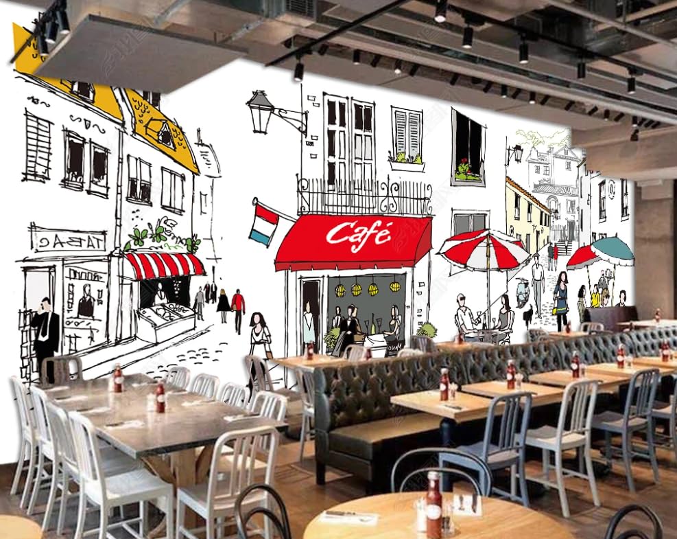 Papier peint intissé café de rue poster géant mural salon et restaurant
