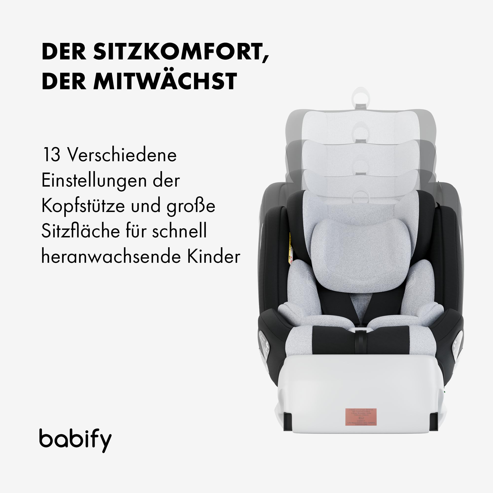 Babify Onboard, Autositz Isofix für Babys und Kinder, 0 Monate - 12 Jahre, 40-150cm, 360°drehbar, tragbarer und sicherer Sitz i-Size ECE R129 Grau