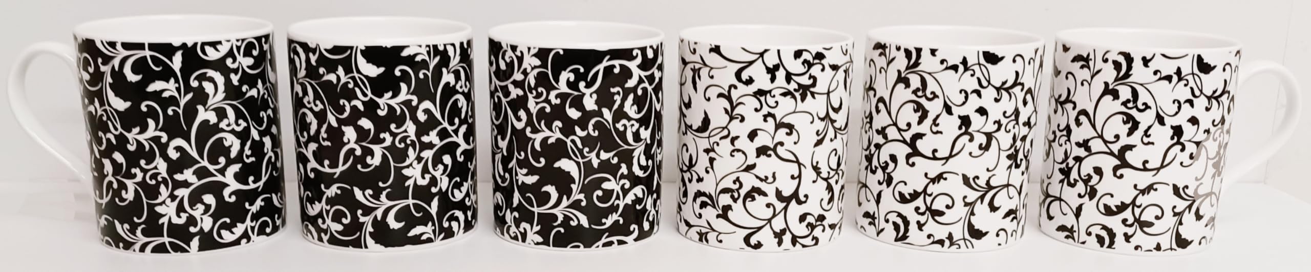 Weneckie czarno-białe kubki z porcelany kostnej duże balmoralne 414 ml 400 ml kubki wirowe i liście ręcznie dekorowane w Wielkiej Brytanii
