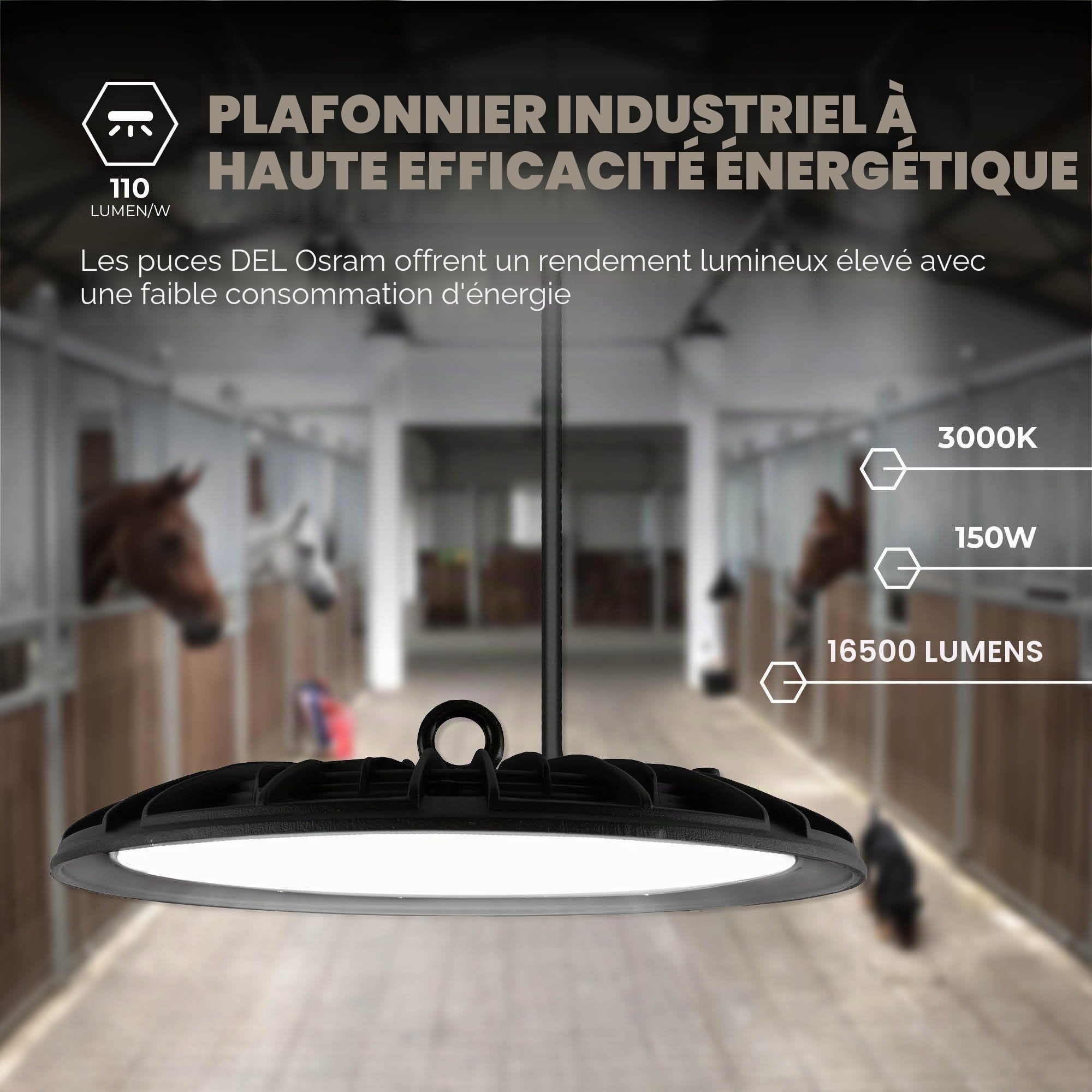 Ledvion High Bay LED Capteur 150W 3000K Dimmable IP65