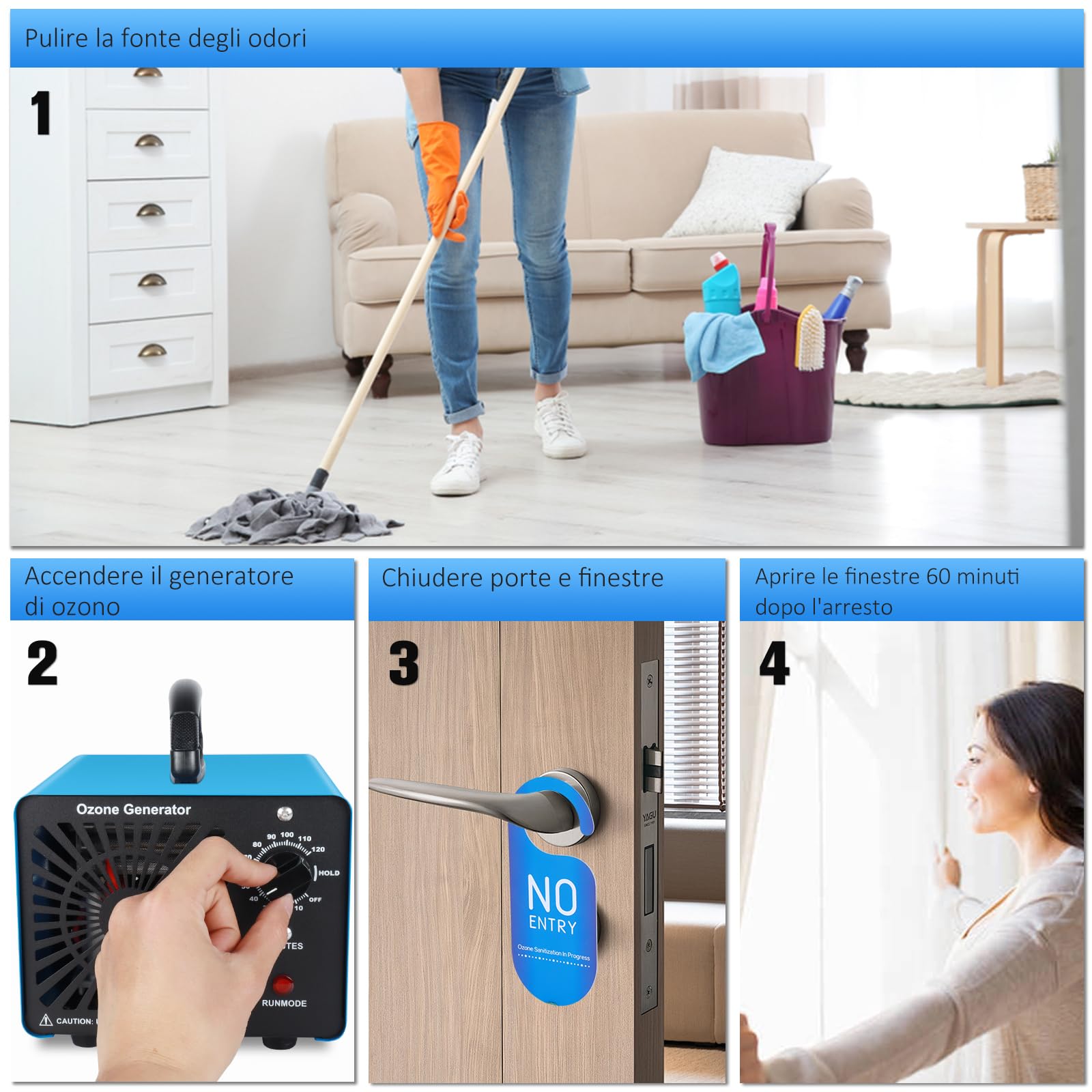 Generatore di Ozono Professionale 75000mg/H, GMGXX 0-400㎡ Ozonizzatore Purificatore d'Aria Ozono,Timer 120 Min, Macchina Ozono per Casa Ambienti e Auto, Blu, OG-75