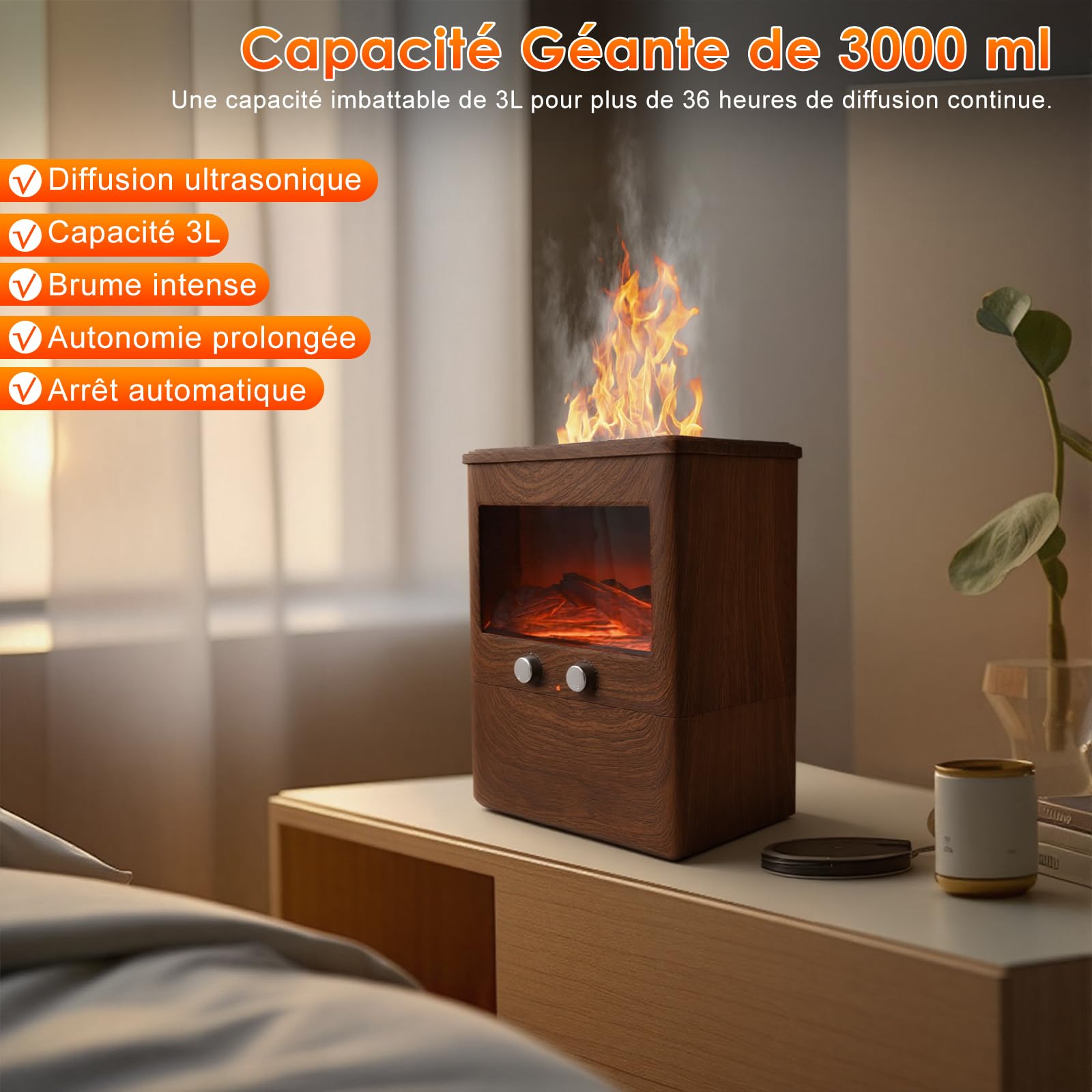 Diffuseur Huiles Essentielles en Céramique, Diffuseur de Parfum Electrique Ultrasonique Diffuseur Huile Essentielle pour la Maison, Yoga (Flamme 3L)