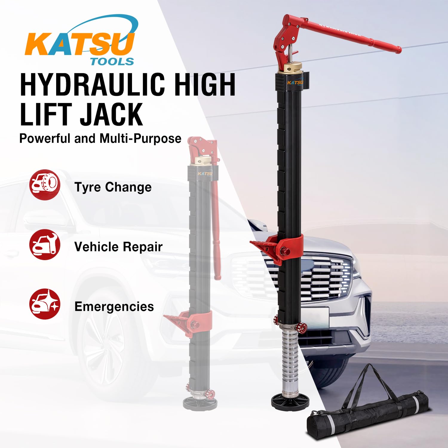 KATSU Farm Jack Heavy Duty, Cric Hydraulique 2 Ton Capacité de Charge, Alliage d'Aluminium, Cric de Levage Voiture Véhicule Offroad pour 4x4 VTT Tracteurs Camions 161199