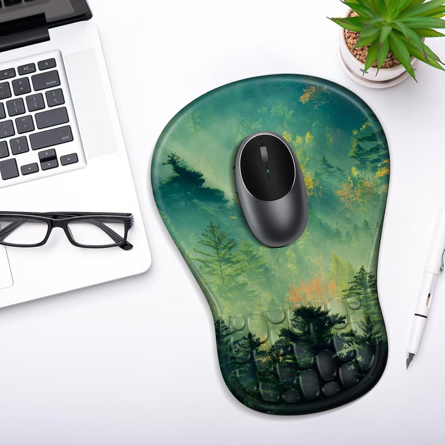 YIWEI Ergonomic Mouse Pad with Wrist Rest - Comfortable Office Mousepad with Memory Foam Wrist Support for Carpal Tunnel Relief, Mouse Pads with Non-Slip Base for Gaming and Home (Forest) - Image 6