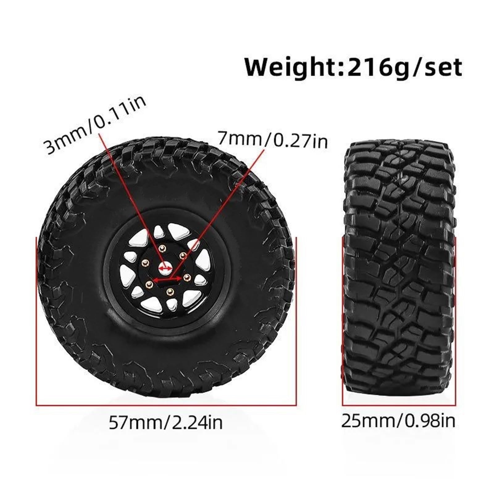 Per TRX4M Per SCX24 Per FMS Per Ascent-18 1/18 RC Auto Parti Di Aggiornamento Pneumatici Ruote Da 1.0 Pollici D399/Cerchi In Ottone D398 Ricambi Modellini RC