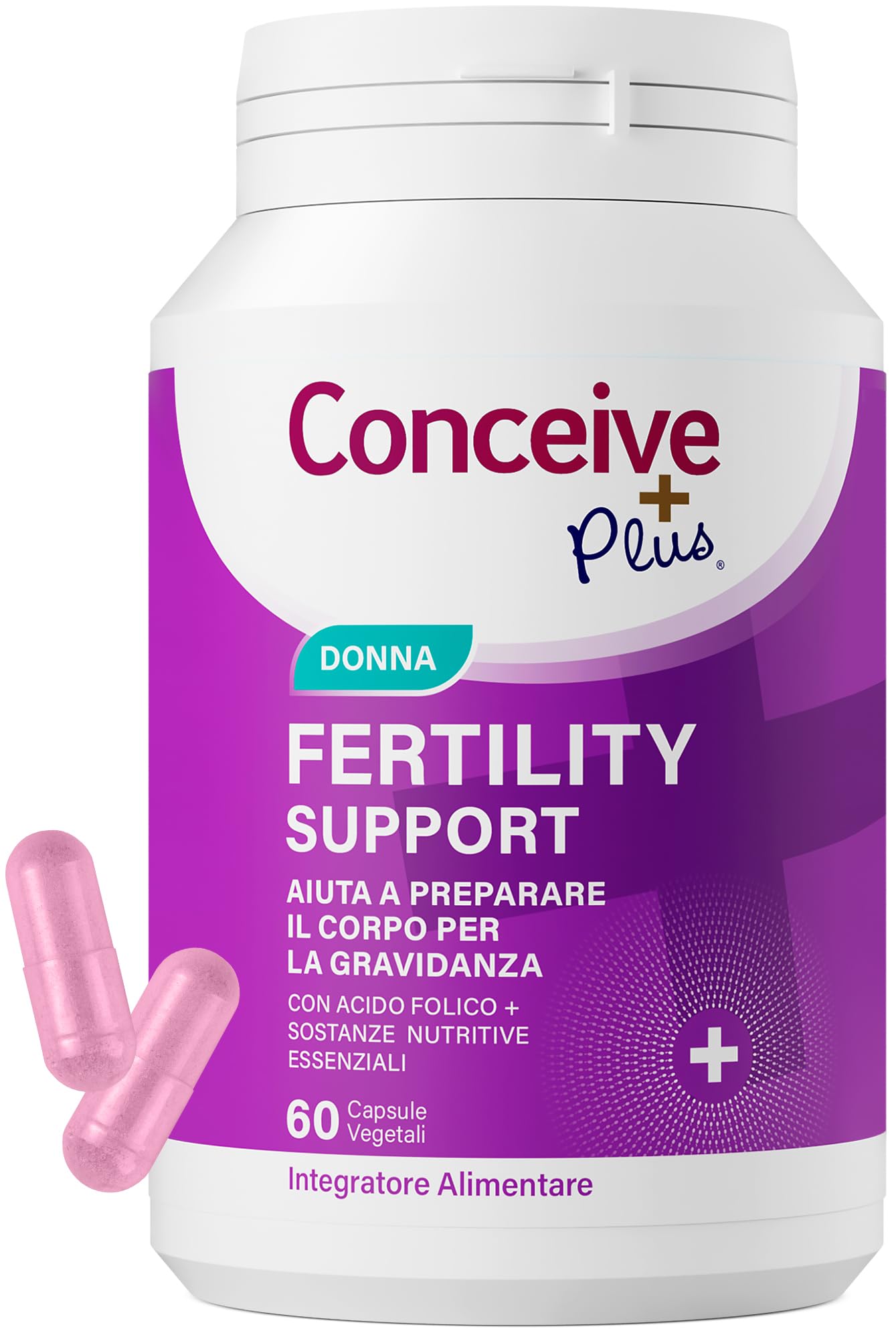 Conceive Plus Supplementi di Fertilità per le Donne, Favoriscono l'Equilibrio Ormonale, Calcio, Vitamina D, Acido Folico, Mio-Inositolo - Vitamine Prenatali per le Donne - 30 Giorni, 60 Capsule
