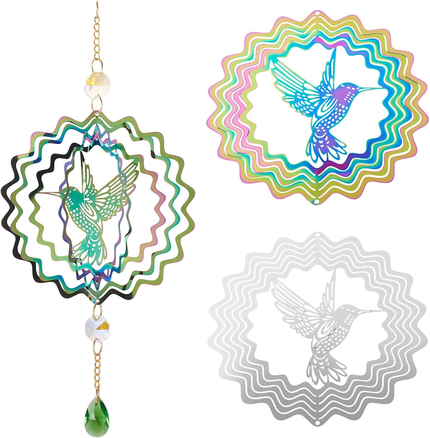 2PCS Hollow Bird Chimes Ornament 3D Wind Wheel Flow Effect Metal Garden Decoration for Garden Yard Patio Porch Women Gift Drive Birds Away from Courtyard Farm