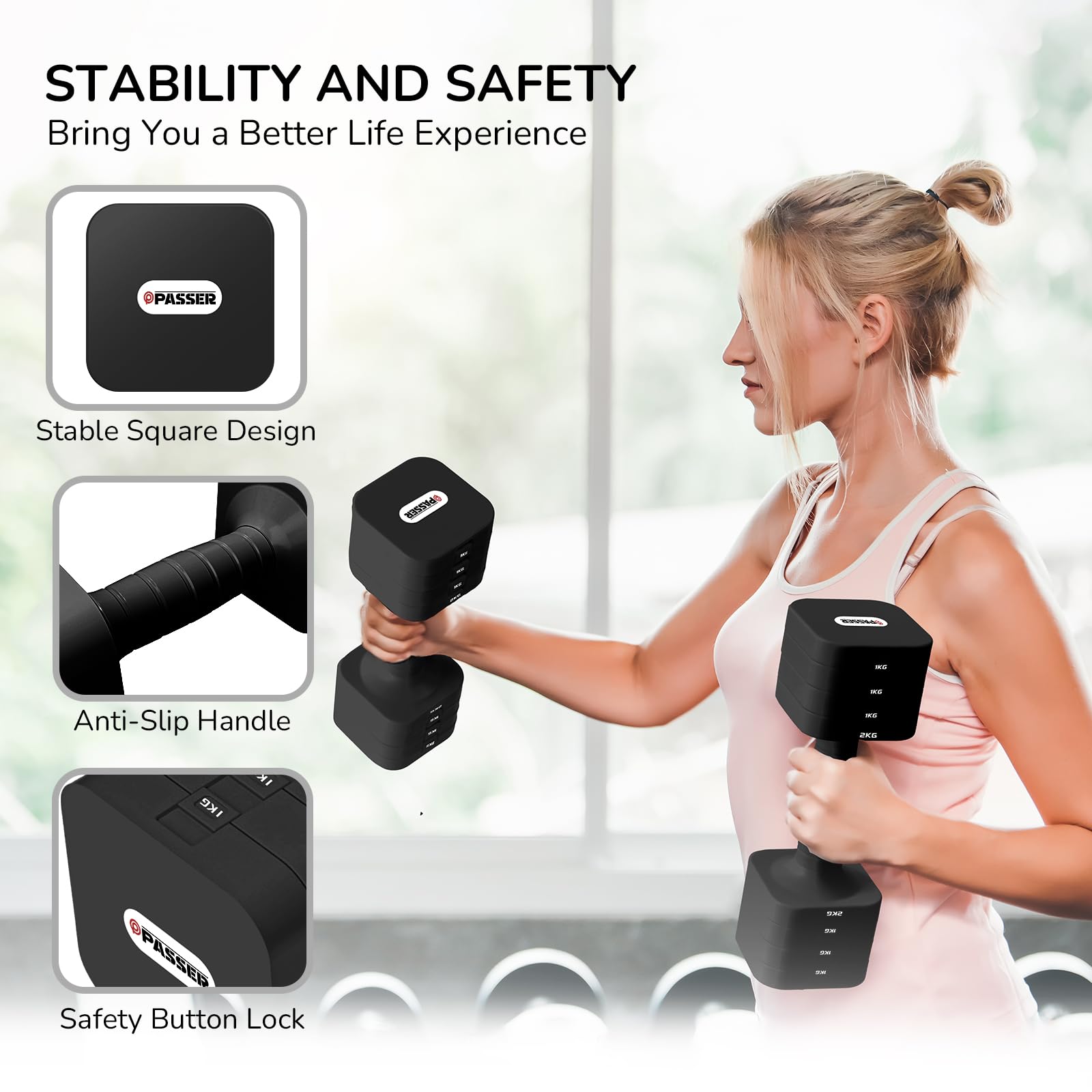 20KG Pesas y Mancuernas Ajustables 5 en 1, Par de 2 (Cada una Regulable a 2/4/6/8/10 kg), Pesas Ajustables para Mujeres y Hombres, Gym Dumbbell Set, Ideal para Entrenamiento Gimnasio en Casa