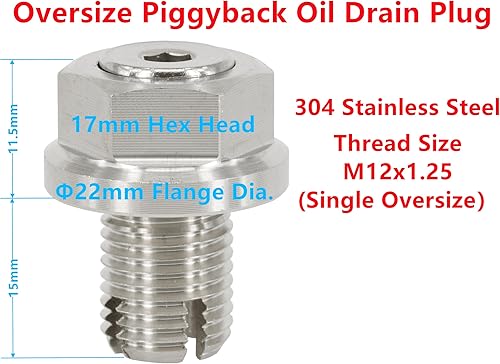 Miniatura 3 de M12.1-0.049 x 0.591 in Tapón de drenaje de aceite de gran tamaño, kit de reparación de rosca de bandeja de aceite autorroscante de acero inoxidable