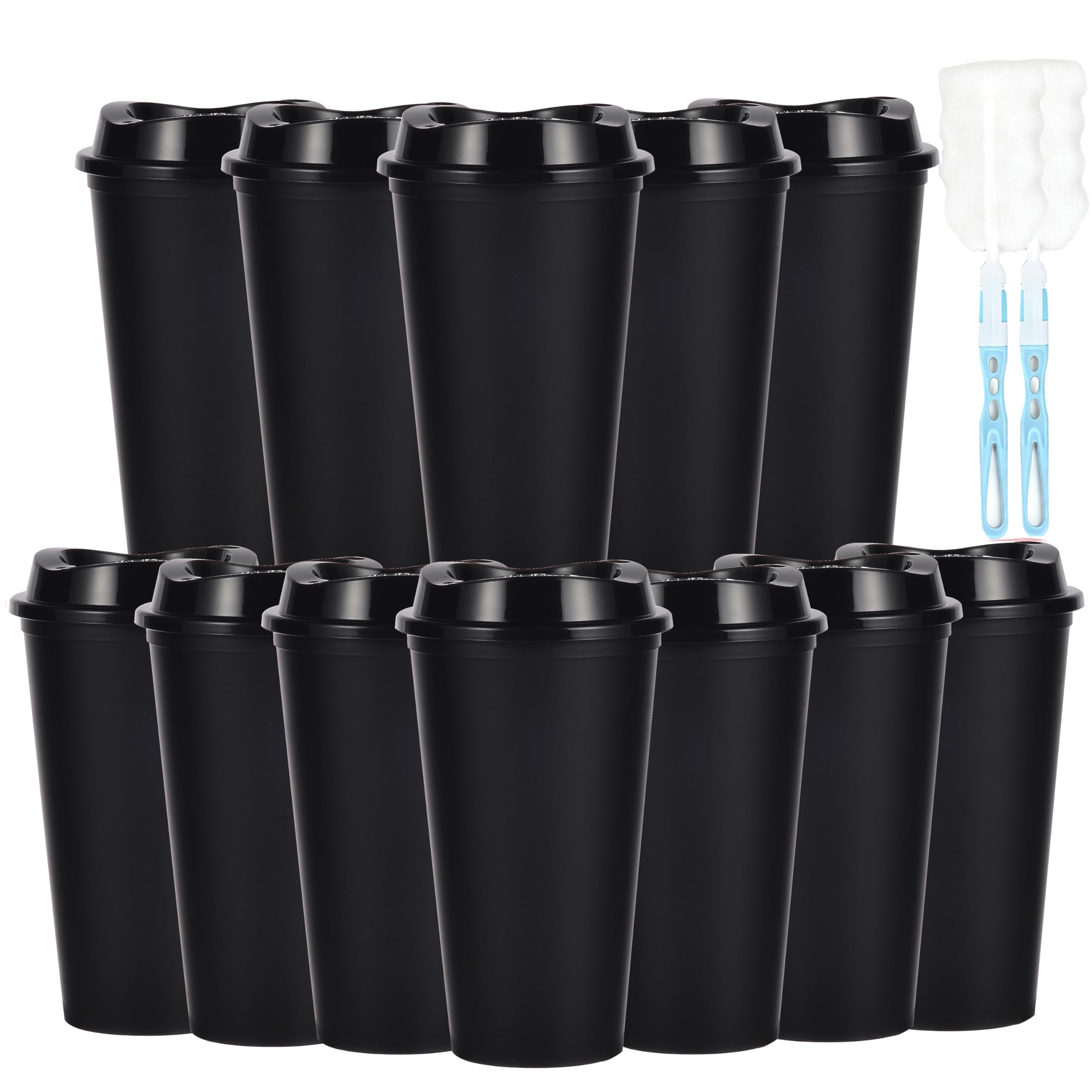 CuppaLifes 475ml Reusable Coffee Cups with Lids, 12 Pack Insulated Plastic Tumblers, Travel Mugs for Hot/Cold Drinks, Smoothie, Takeaway Cups for Adults (12, Black)
