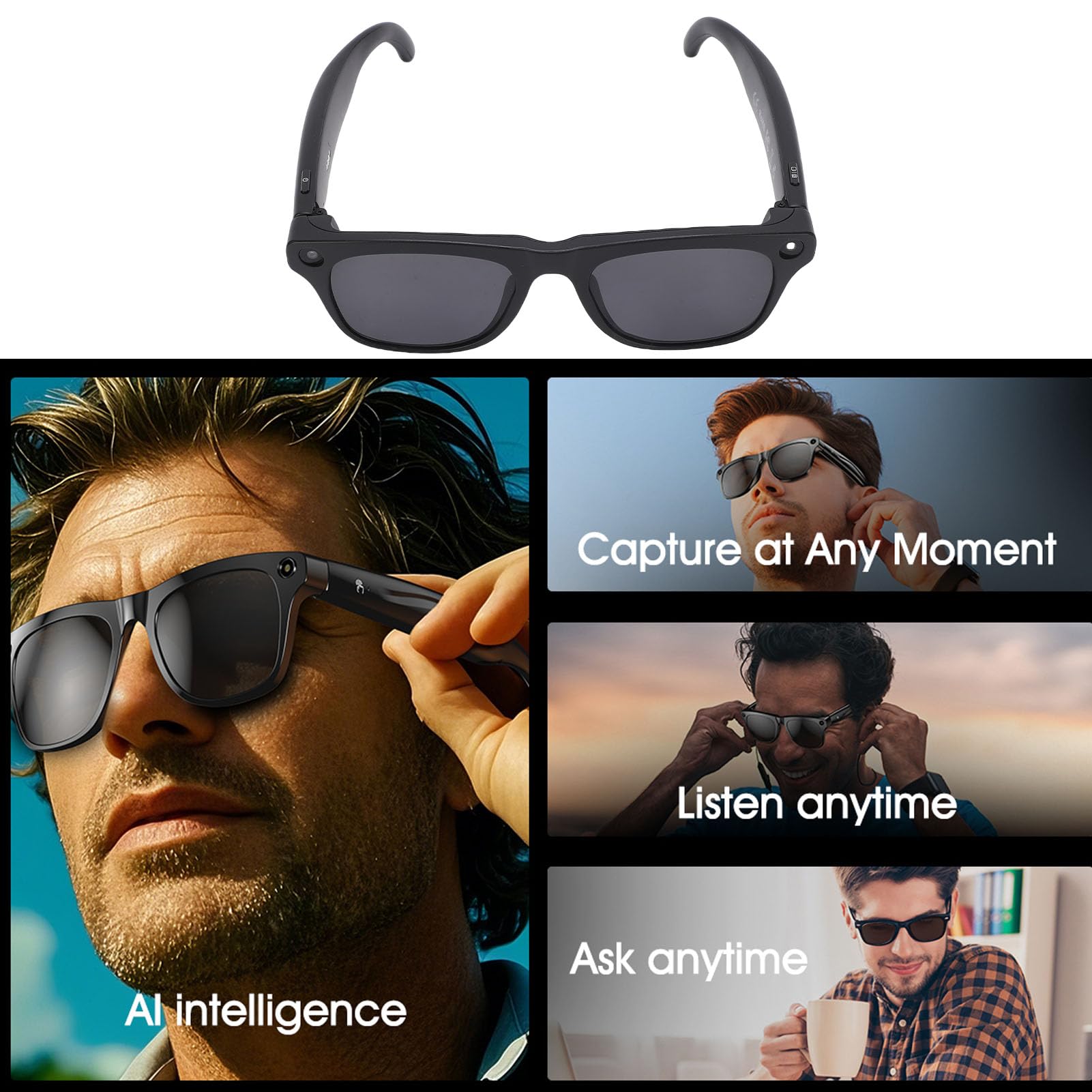Fockety Lunettes avec caméra, 4K, tactiles, étanches, intelligentes, IA, avec étui de Rangement, compatibles Bluetooth, appels, Musique, Enregistrement Photo, vidéo, Traduction