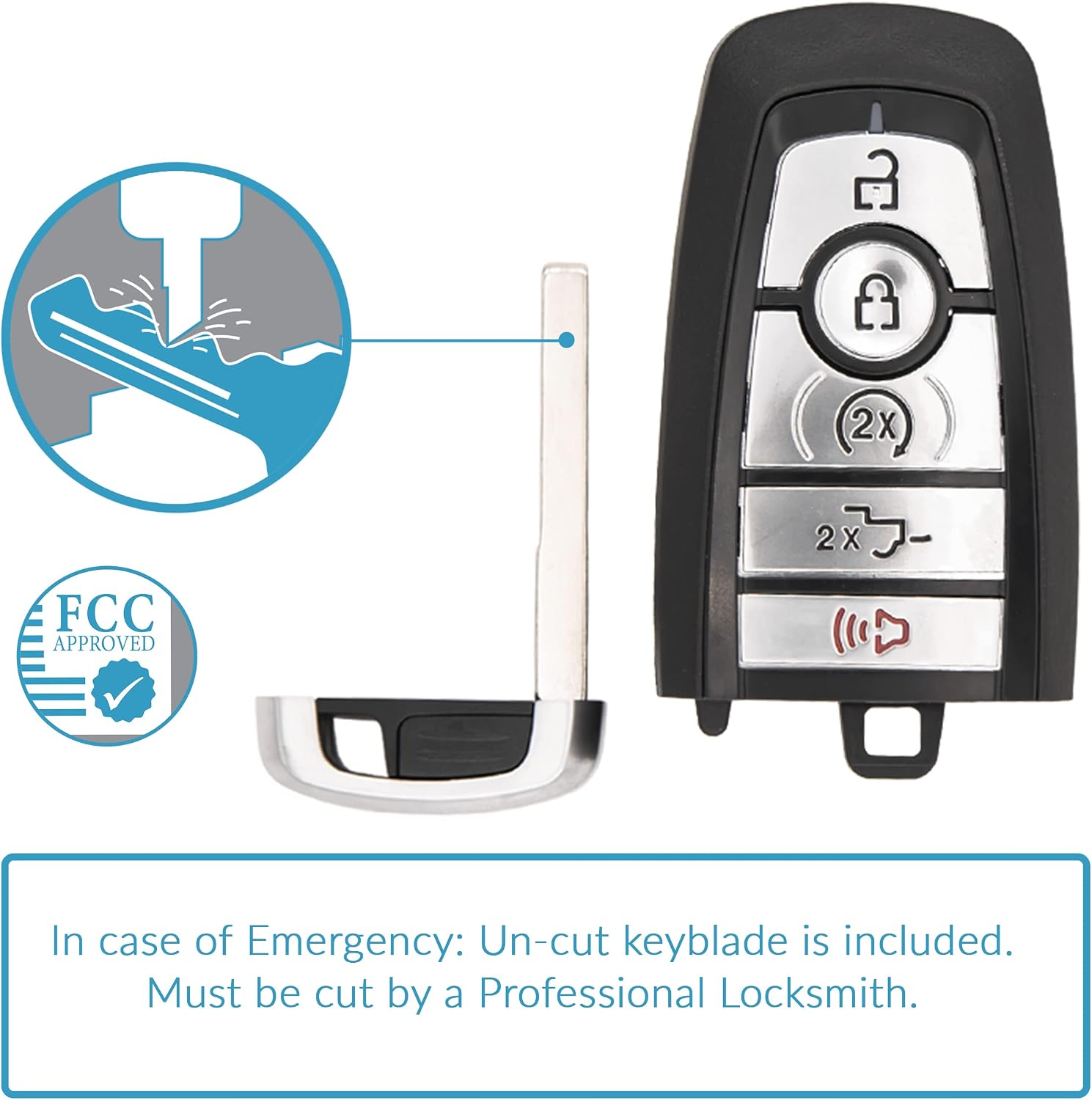 Keyless2Go Replacement for 5 Button Proximity Smart Key 2-Way Gen 5 PEPS for Ford M3N-A2C931426 164-R8166