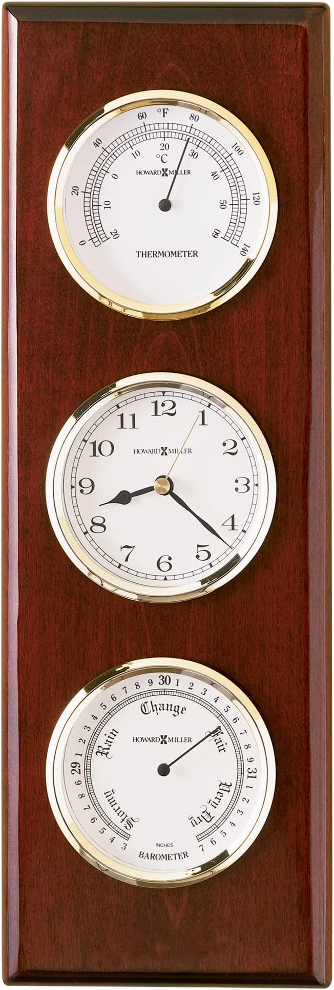 Shore Station Wall Clock II, Traditional Style Wall Art Soft Ticking Barometer | Quartz Movement Wall Clocks with Wood Finish with 3 White Dial Perfect for Room, Office & Home Decor