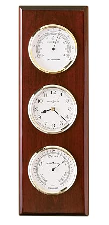 Howard Miller Shore Station II Wall Clock Clock, Barometer & Thermometer | Wood Finish, Quartz Movement, Brass-Tone Bezels, White Dials