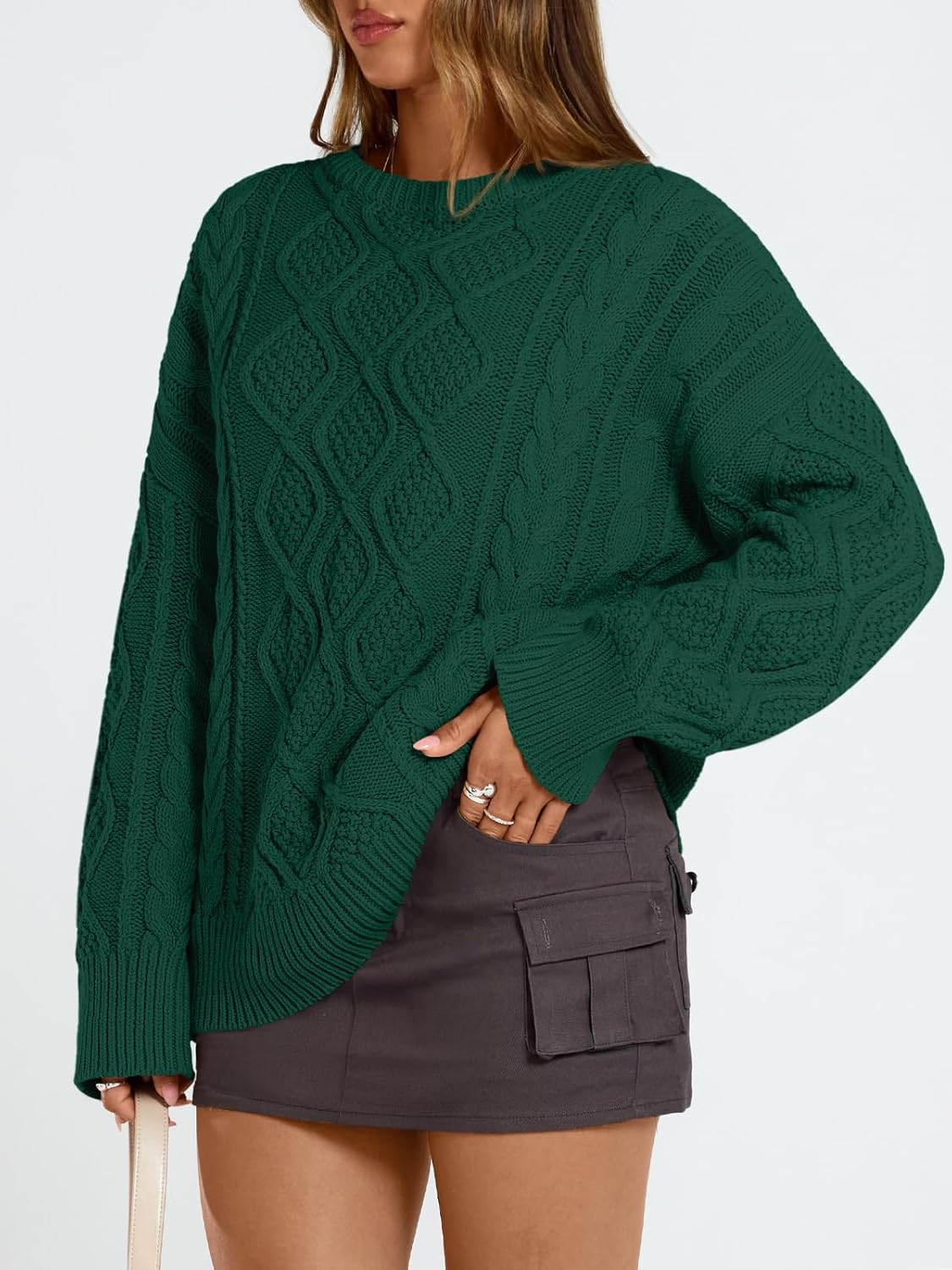 Trendy Queen Women's Oversized Cable Knit Crewneck Sweaters Cozy Winter Clothes - Image 3