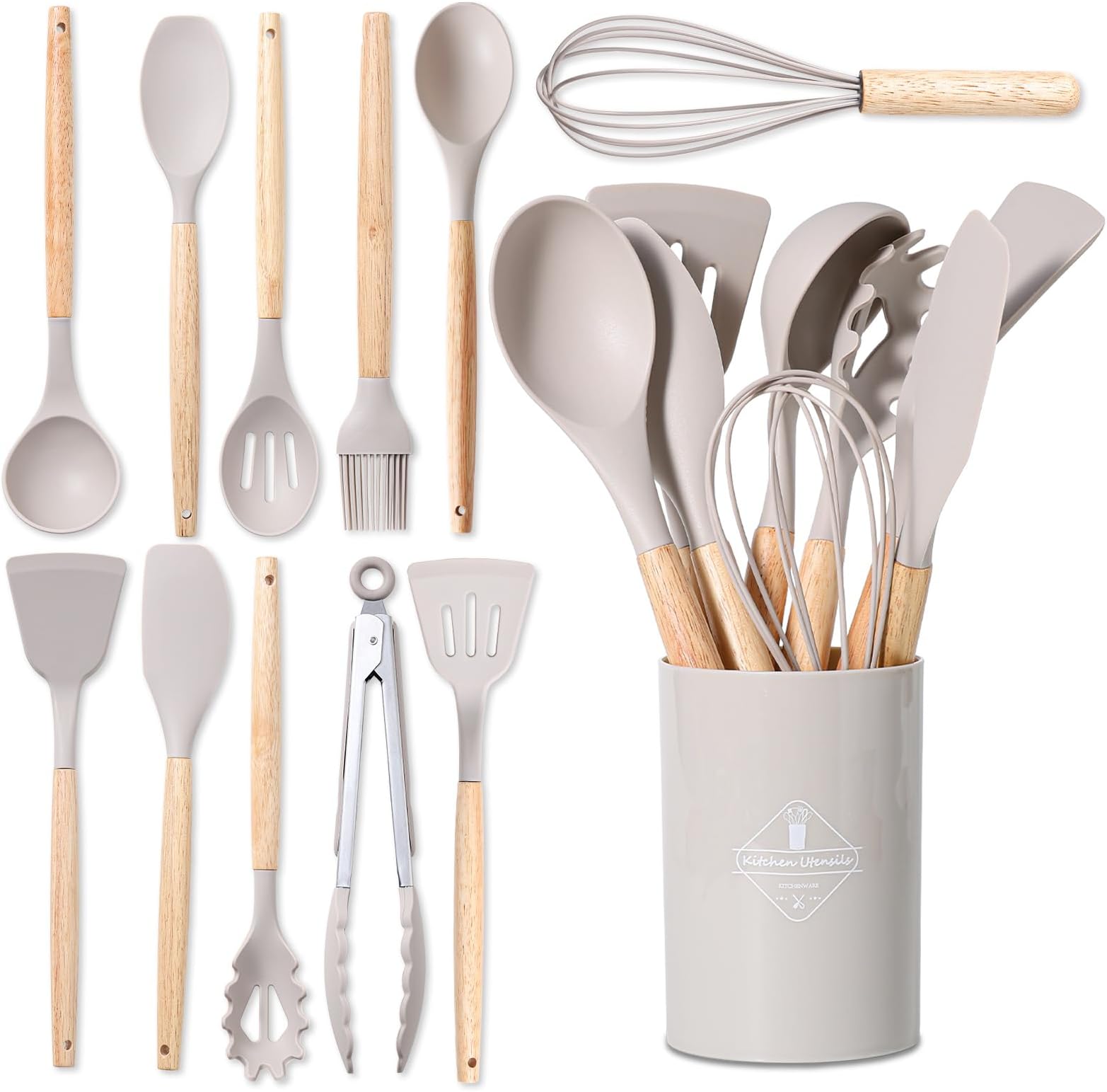 Hicoosee 22 PCS Accessoire Cuisine Set Sans BPA, Kit D 039 Ustensiles De Cuisine En Silicone Et Bois 1413919
