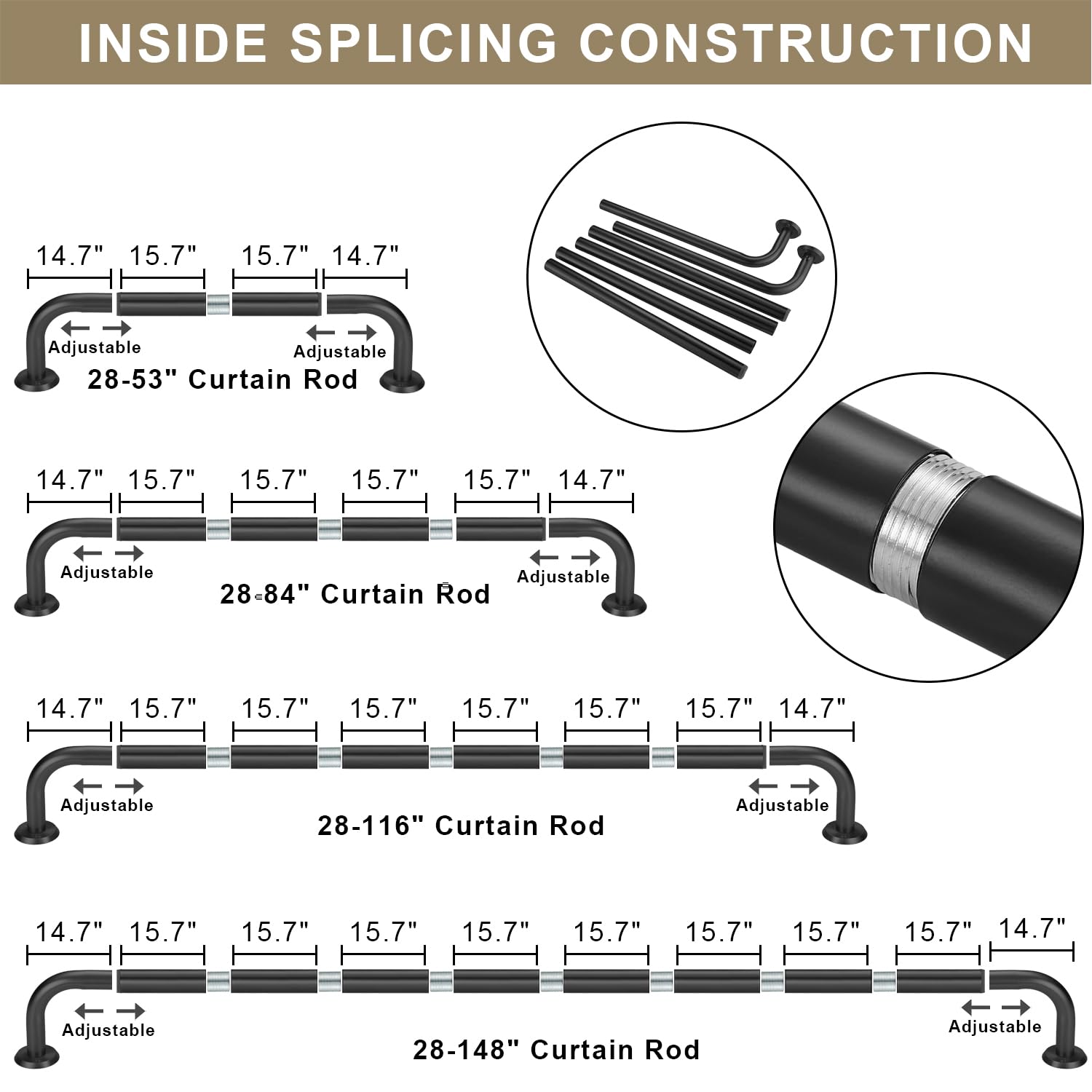 Drapery Rod Splice Snapklik.com : Room Darkening Curtain Rods For Windows, 28 To 84 Inches ...