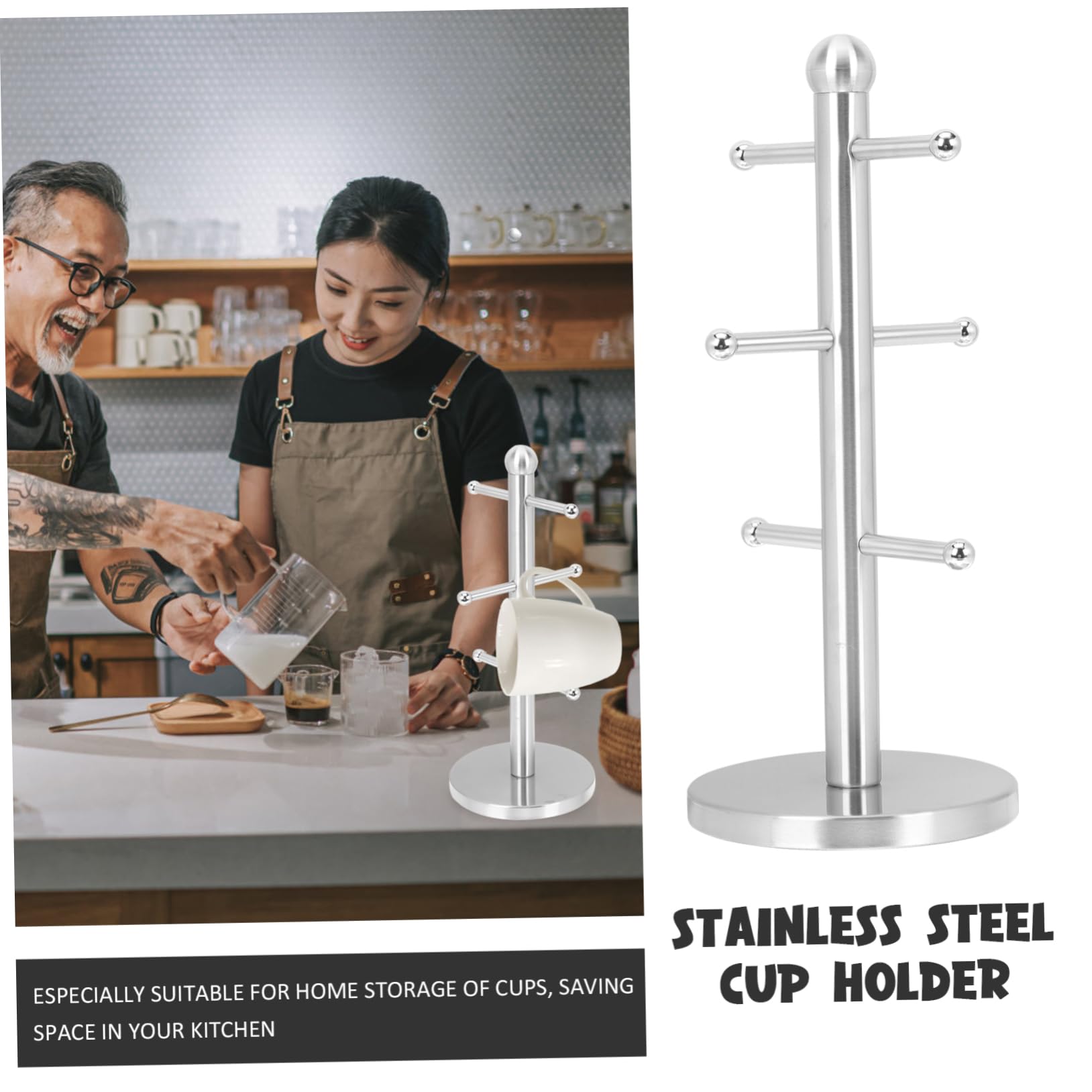 Edelstahl Tassenbaum Organizer Ständer mit Mehreren Stangen, Silber | Kaffeebecherhalter für Theke, Teetassenbaumhalter für Kaffee und Tee Zubehör