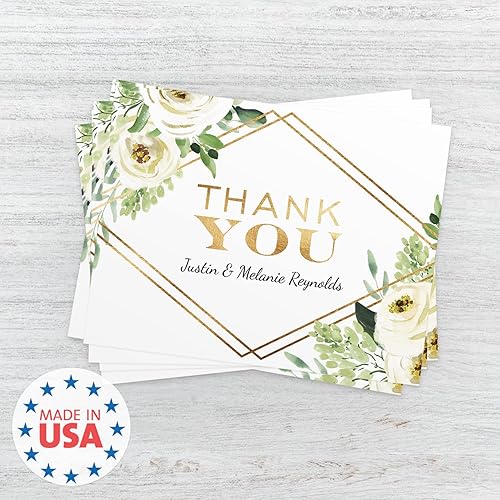 Miniatura 6 de Tarjetas de agradecimiento personalizadas de color dorado sintético 100 modernas tarjetas de felicitación de novia personalizadas con sobres blancos