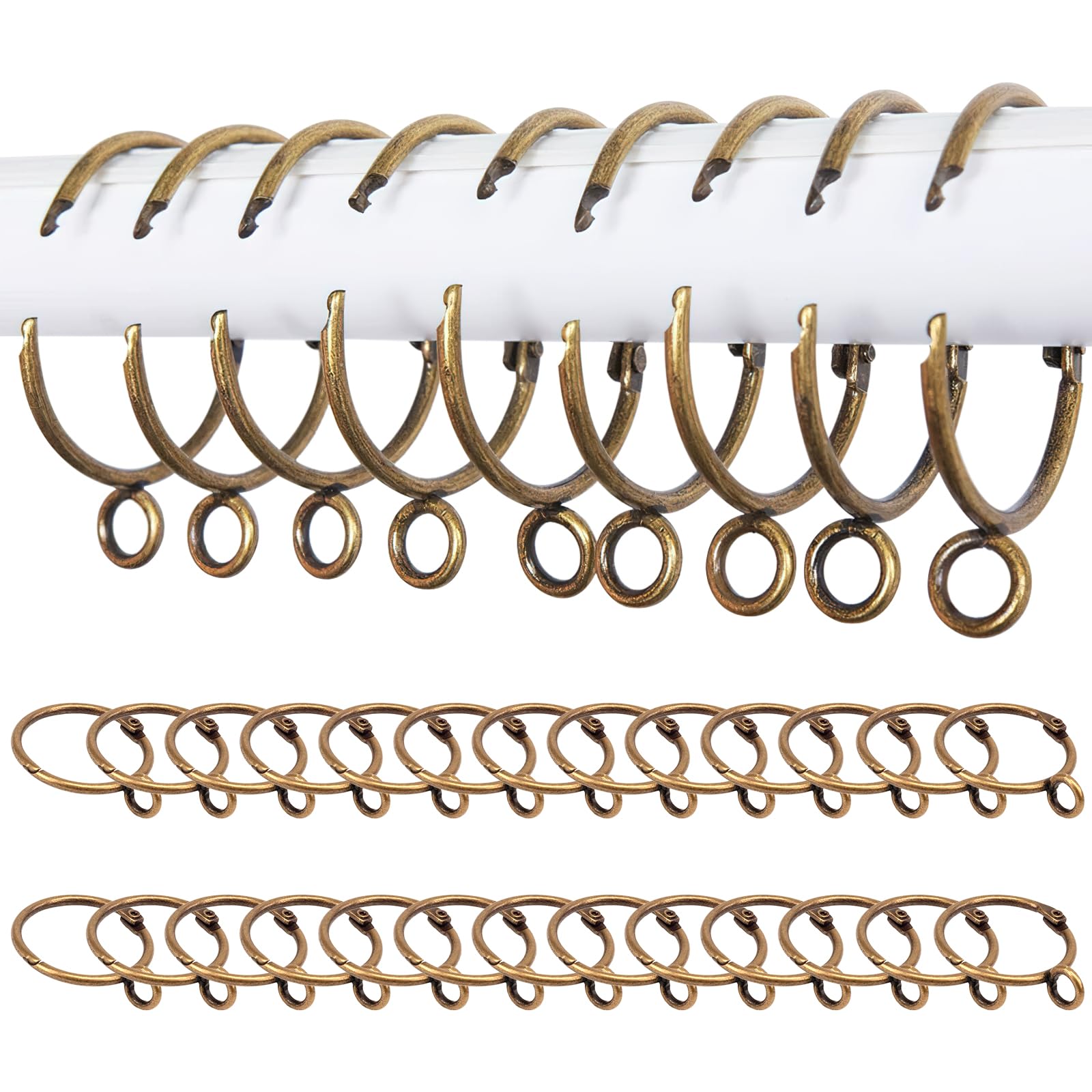 COGVOHY 26 Pack Curtain Rings, 50MM Interior Diameter Metal Curtain Rings with Eyelet for Window, Door and Shower Hanging (Bronze)