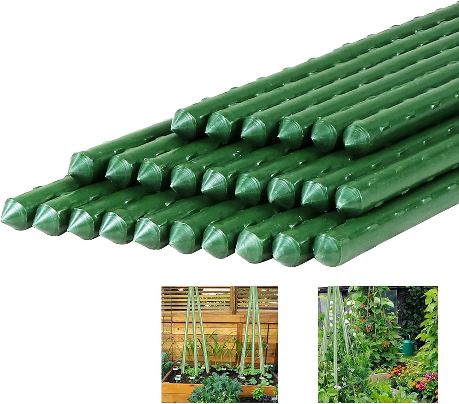 Newtion 4FT 25PCS Steel Core & Plastic Coated Garden Stakes Sturdy Plant Metal Sticks Supporter Plastic Coated for Tomato Cucumber Strawberry Bean Tree