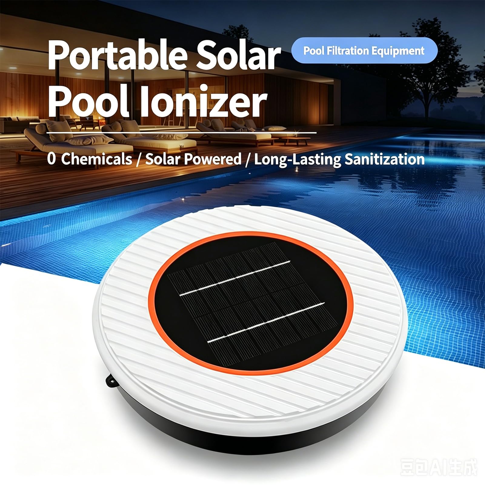 Solarny Jonizator Basenowy, Miedziany Jonizator Basenowy z Paskami Testowymi i Szczotką do Czyszczenia, Pływający Oczyszczacz Wody Wodoodporny System Solarny z Miedzi IPX7 do Basenów Naziemnych