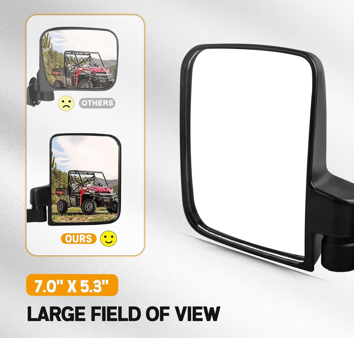 Side View Mirrors Compatible with 2013-2023 Polaris Ranger 500 570 900 - Fits Pro-Fit Cab, Lock N Ride, Factory Cage Frame - NOT FOR ROUND ROLL BARS - Image 3