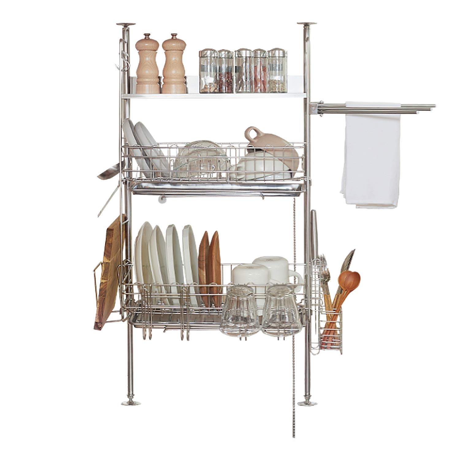 Amazon｜LOWYA ロウヤ 突っ張り 水切りラック キッチン ステンレス 幅  