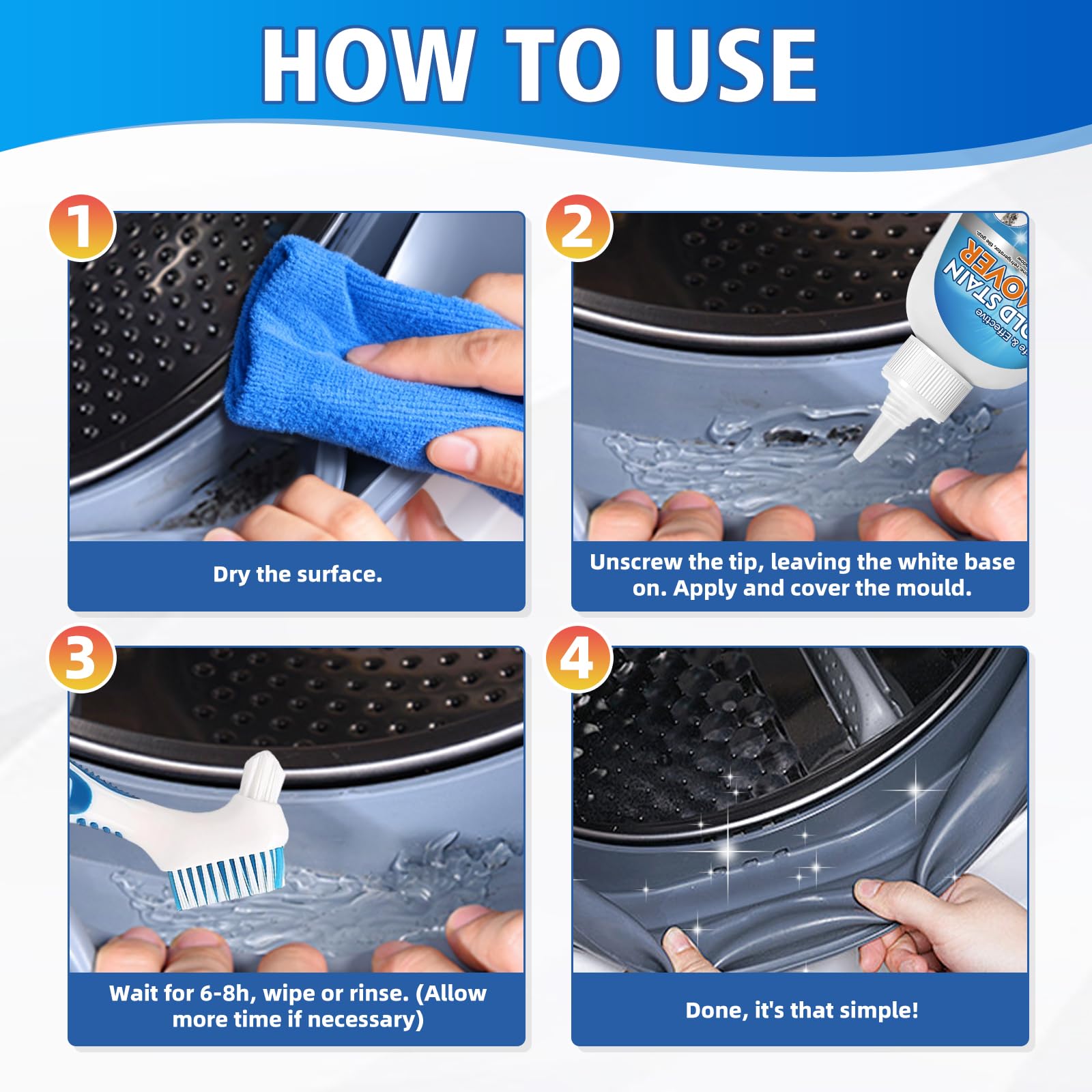 Mold Stain Cleaner Gel, 8 Fl Oz Household Washing Machine Cleaner for Front Loader Seal, Heavy Duty Stain Cleaner for Refrigerator Strips, Home Kitchen Sinks Tiles Grout Sealant, Bathroom Cleaning - 5