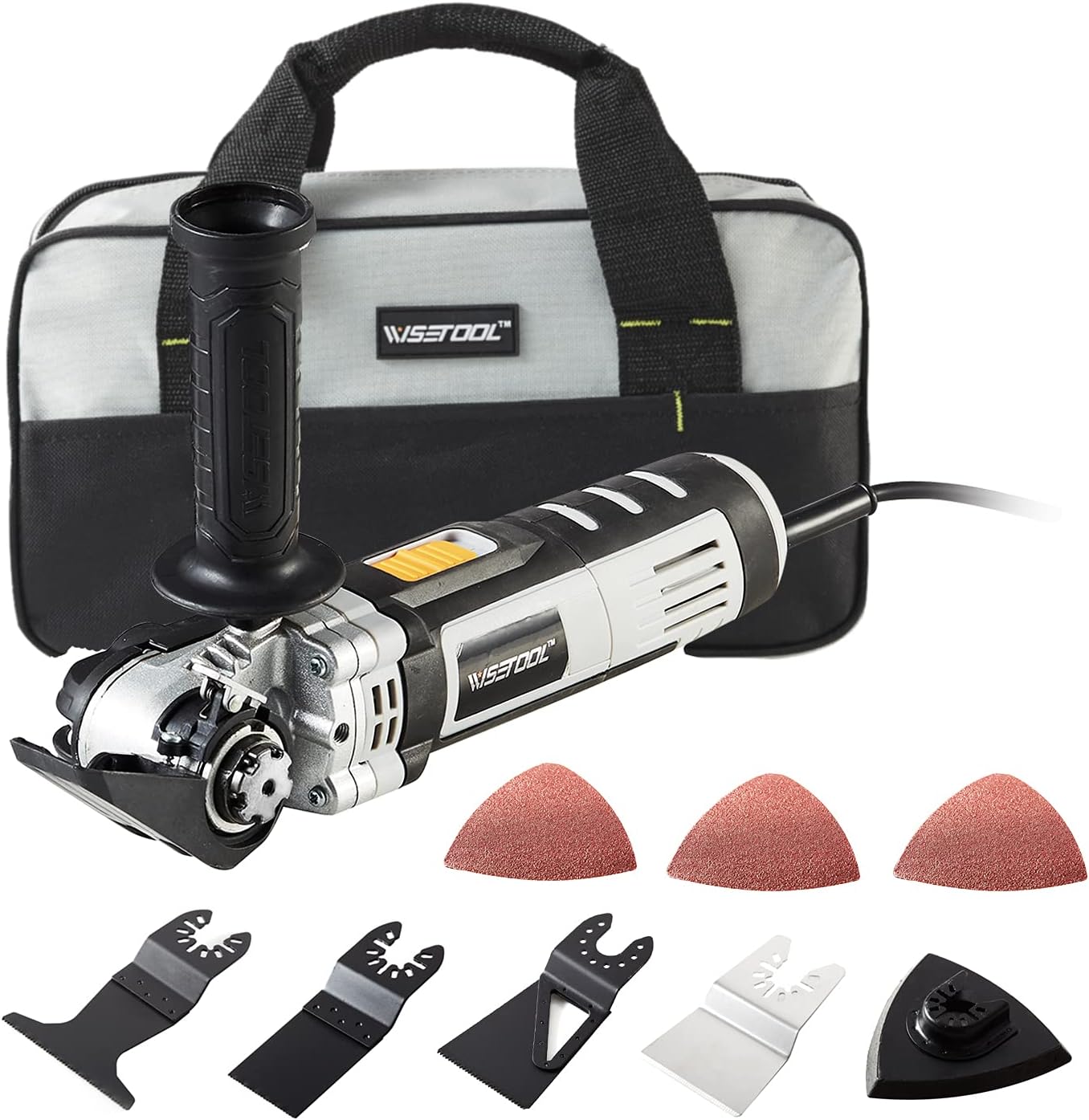 WISETOOL 600W 5 Amp Oscillating Multi Tool Kit with 5.5° Oscillation Angle,6 Variable Speed Oscillating Saw with Integrated Control Foot and Quick Blade Change System for Cutting,Sanding,Grinding