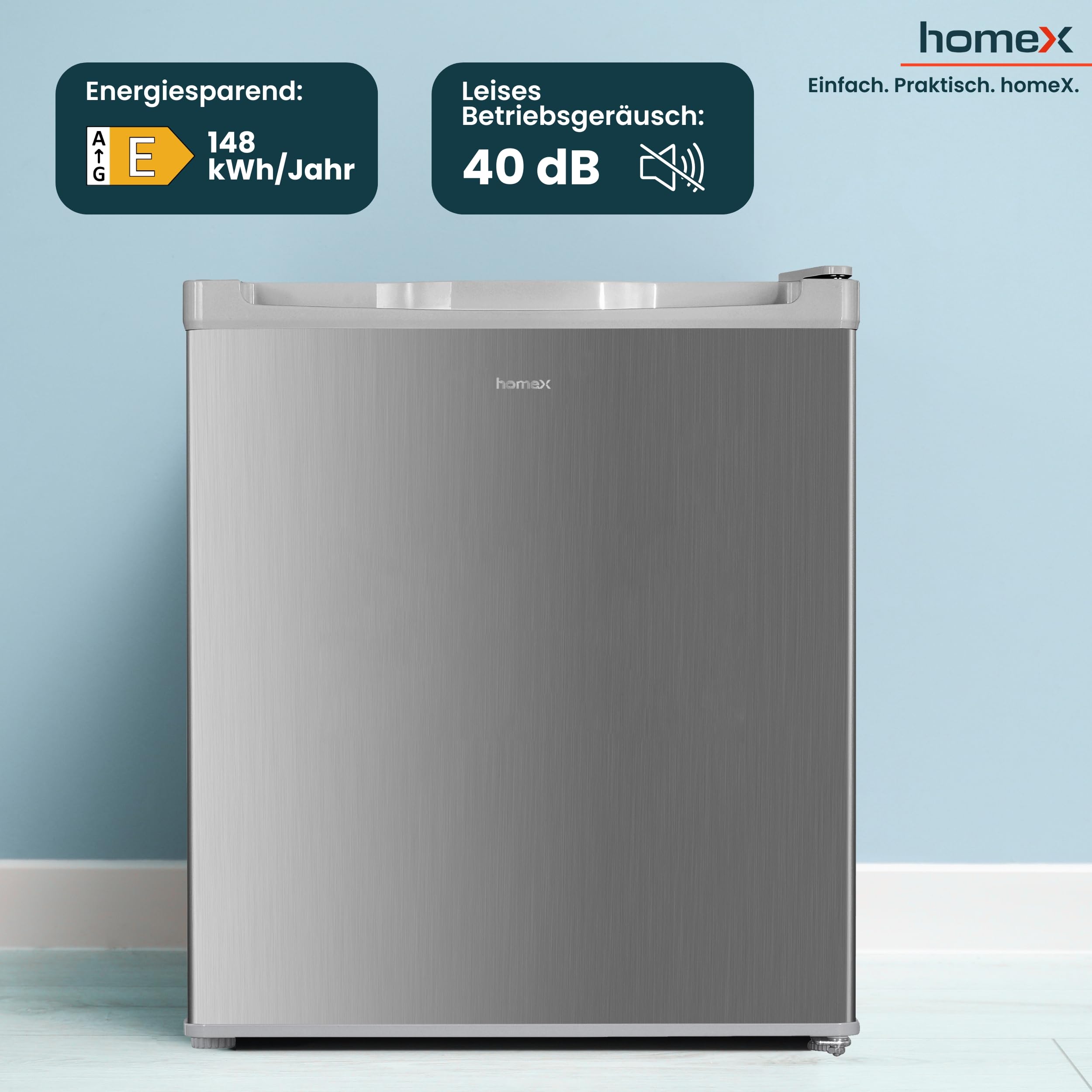 homeX Mini Gefrierschrank 33L 4-Sterne Gefrierbox freistehend mit Temperaturregelung silber FM1015-S