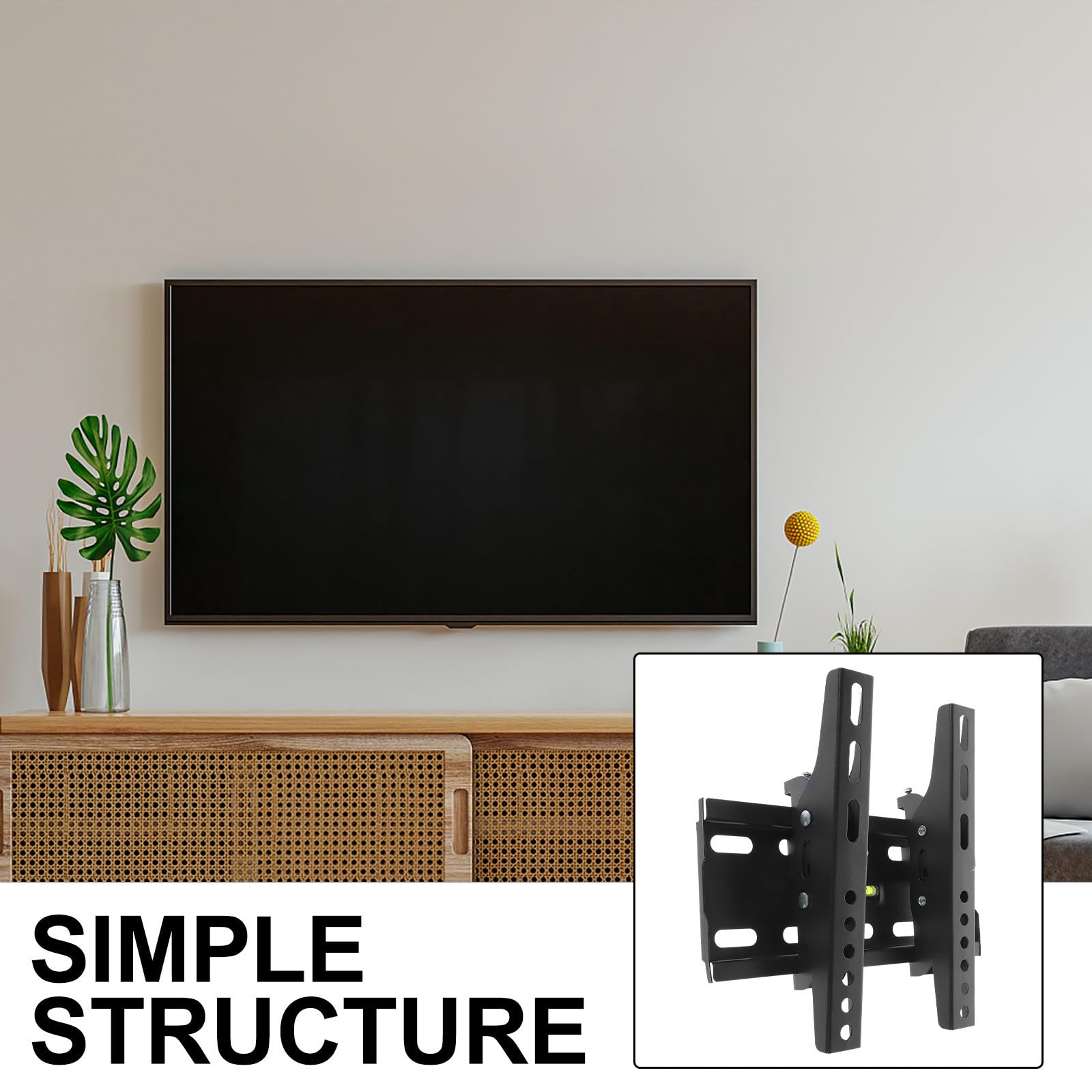 Tofficu Supporto da Parete Robusto e Affidabile Distanza Fori 200x200mm in Ferro Nero Compatibile per Tv 15-42 Pollici per Montaggio a Muro