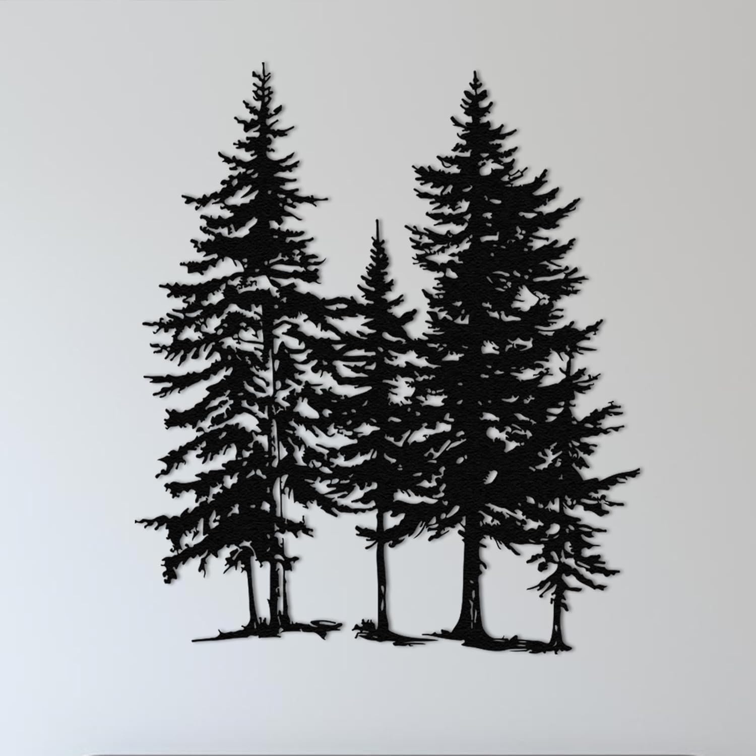 WOCHMANN Set of 3 Pine Tree Metal Wall Art – Rustic Forest Wall Decor for Living Room, Cabin or Office – Handmade Black Powder Coated Steel Tree Silhouette Sculpture (39.3" W × 32.6" H)
