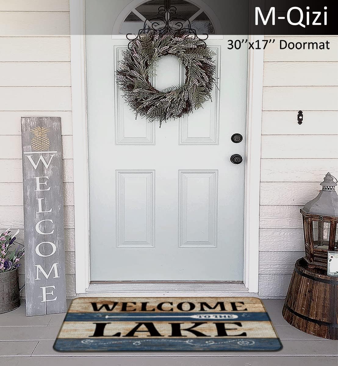 Welcome To The Lake Decorative Doormat 17”X30”,Lake House Rules Welcome To The Lake House Throw Pillowcase 18”X18”,3 Pieces Set(1 Doormat 2 Pillows Cover)Lake House Room Decor,Lake Lover Gifts
