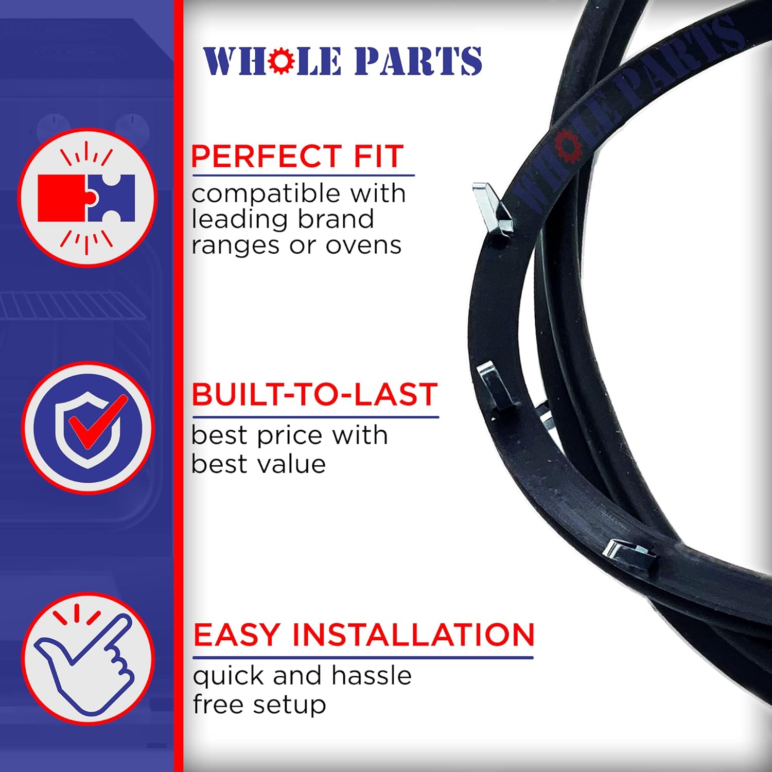 Upgraded Whole Parts Range Oven Door Seal Gasket Part# 5303316768 - Replacement & Compatible with Some Frigidaire, Gibson, Kenmore, Tappan and White-Westinghouse Ranges or Ovens