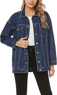 Sponsored Ad - SeekMe Women's Oversized Jean Jacket Plus Size Fashion Boyfriend Button Down Washed Denim Jacket