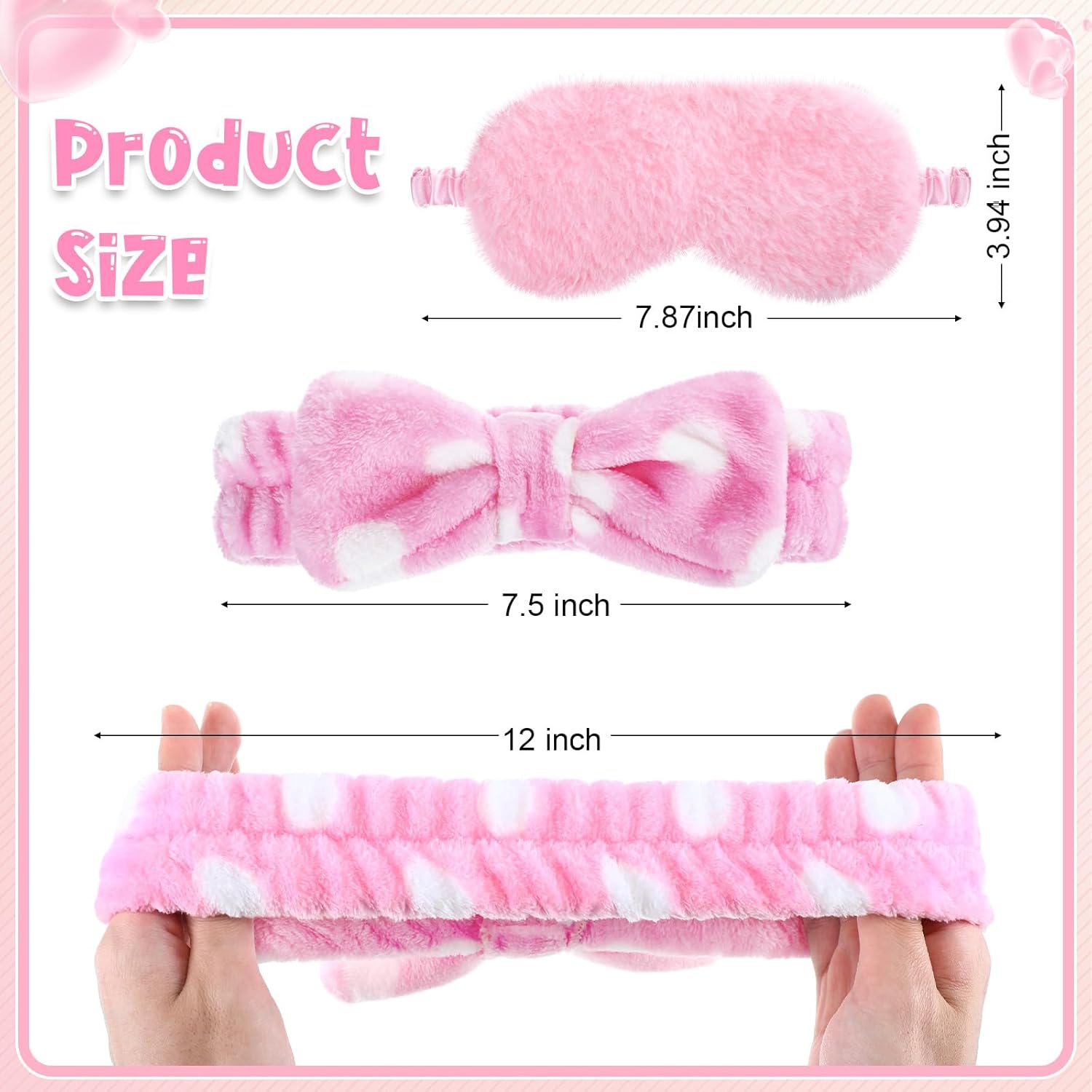 24 Pieces Sleepover Party Favors Spa Headband Sleep Eye Mask Bulk Pink Headband for Washing Face Bow Makeup Eye Mask for Spa Birthday, Bachelorette Party, Slumber Wedding - Image 2