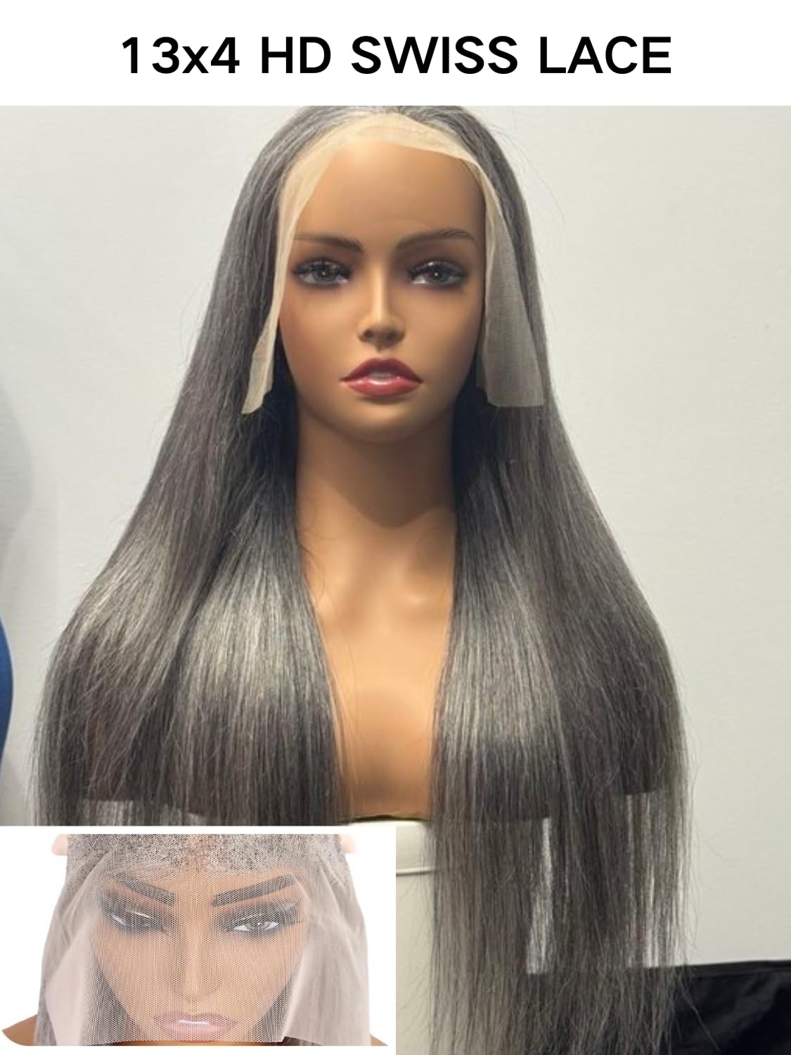 Salt and Pepper Lace Front Wigs Human Hair 24Inch White Gray Wig Human Hair 13x4 HD Lace Front Wigs Straight Wigs Human Hair 180% Density Pre Plucked With Baby Hair for Women