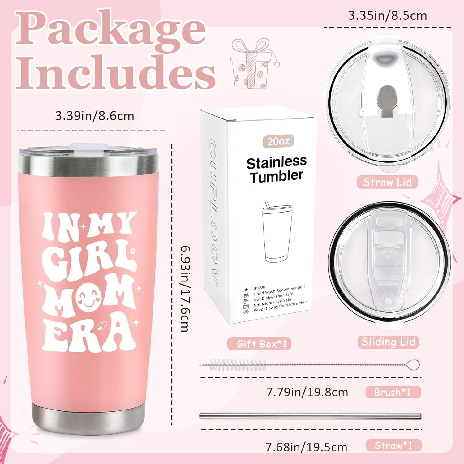 Mom Gifts for New Mother, In My Girl Mom Era Christmas Gifts for Pregnant Women Mama, Expecting Moms to Be, First Time Mother Mommy Wife Sister Mothers Day, 20 Oz Pink Stainless Steel Tumbler Set - Image 4