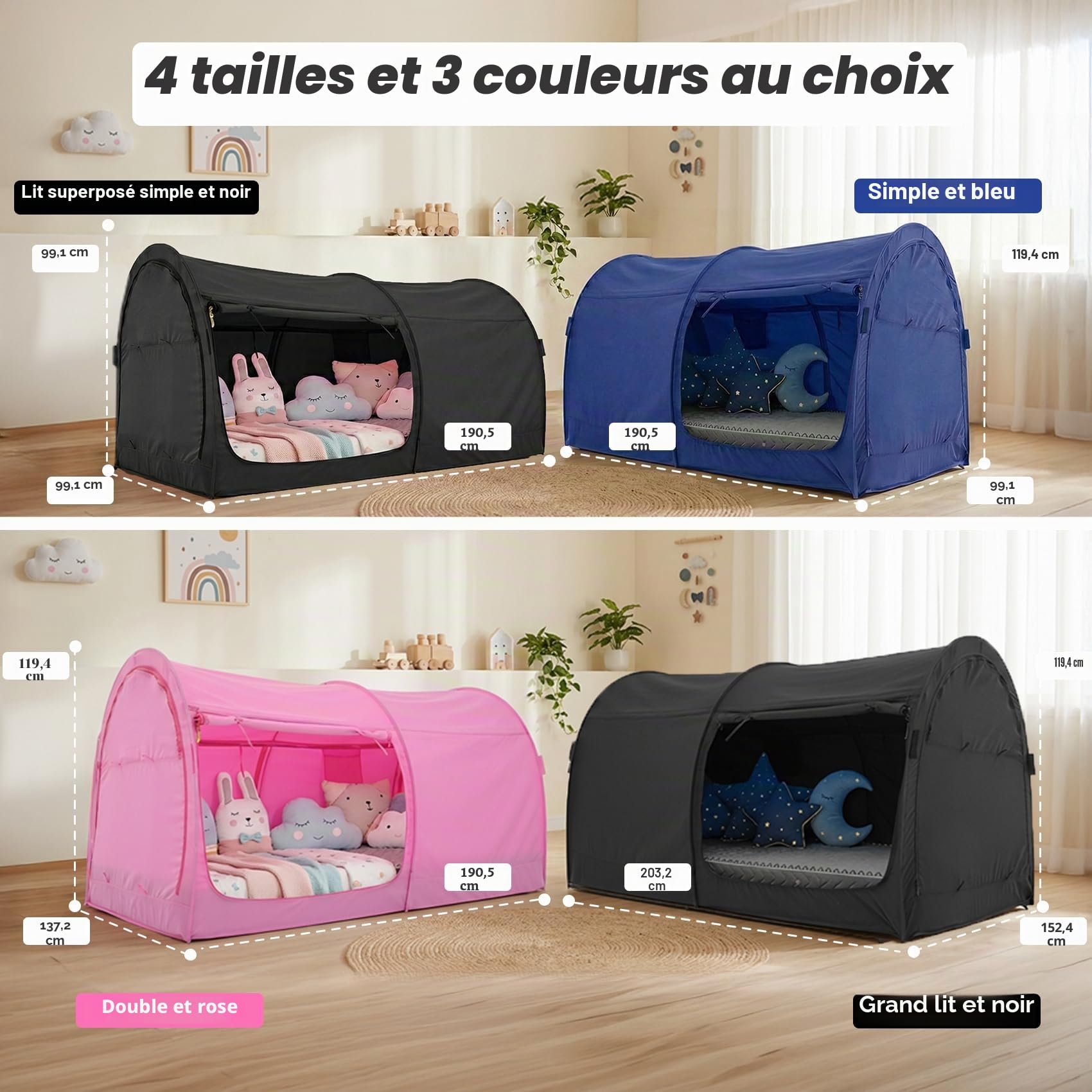 LEEDOR Tente de lit à baldaquin, Chaude, Taille Double, dépliable, pour Enfants et Adultes, Offre intimité et respirabilité à l'intérieur, Brevet en Instance, Matelas Non Inclus