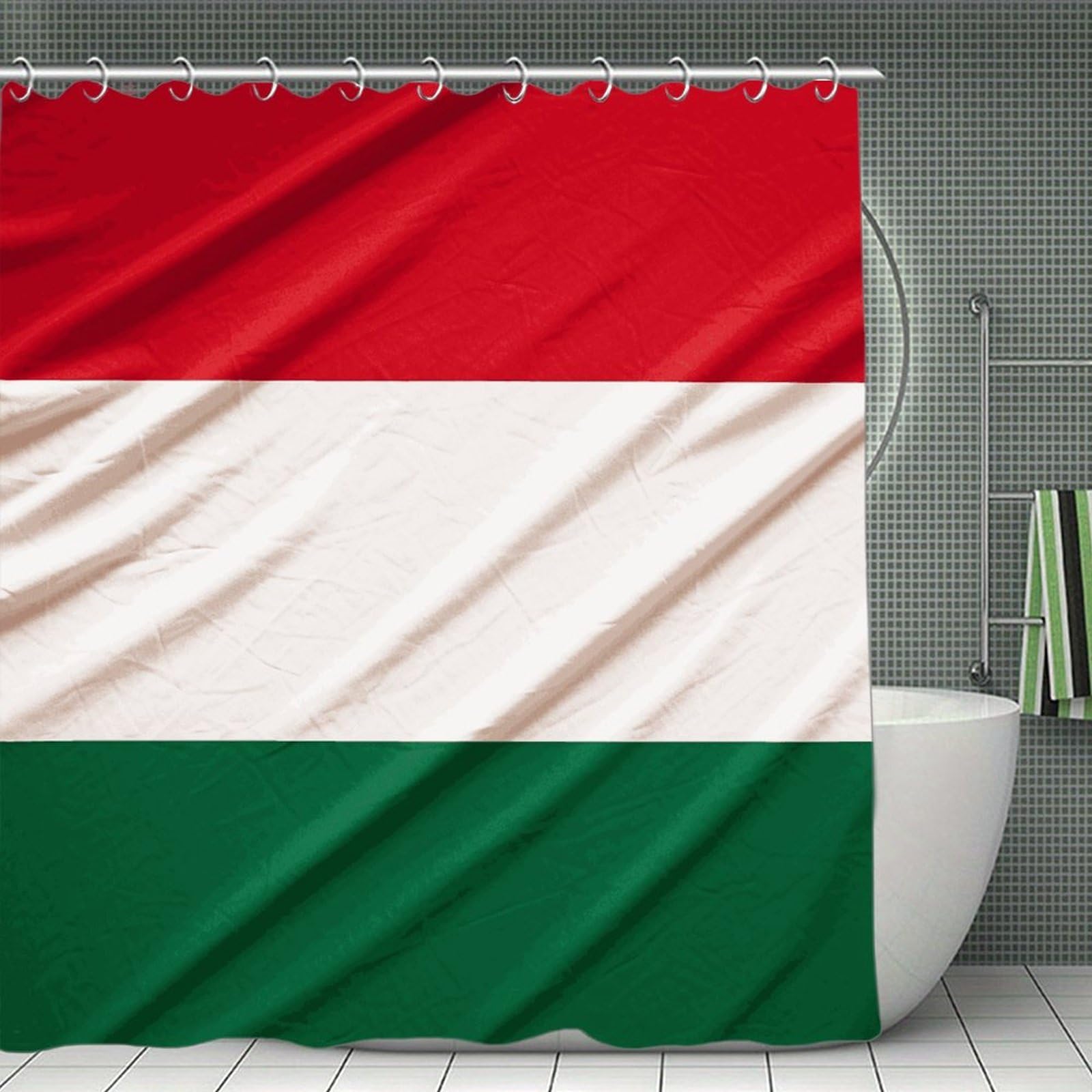 FekiLoot Italy Flag Shower Curtain with Hooks Modern Farmhouse Bathroom Curtain Waterproof Cloth Bath Curtains Cute Washable Blackout Privacy Curtains for Bathroom Bathtub 70.8"x70.8"