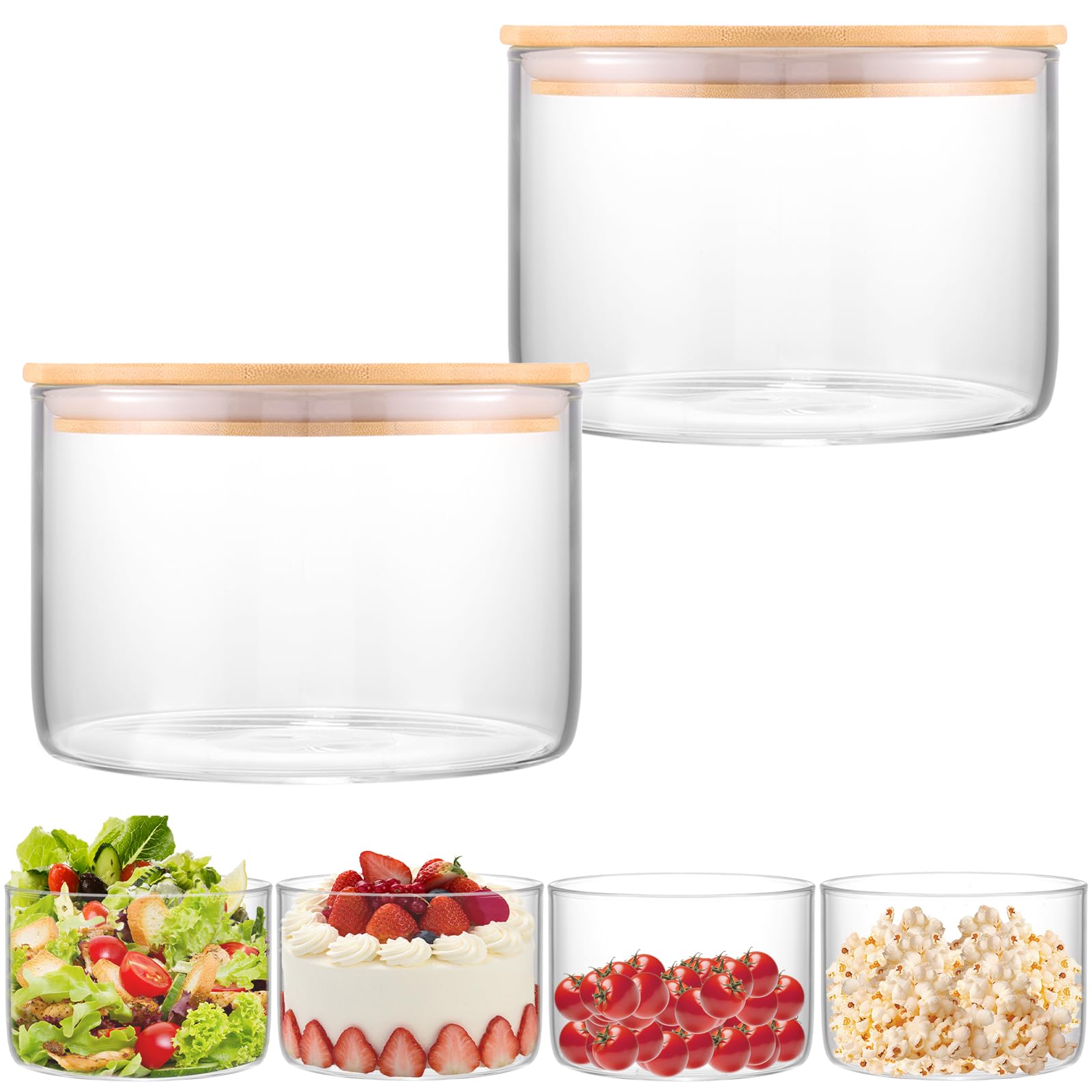 2 x Glasschüssel mit Deckel, 1600 ml Trifle-Schale für Kuchen, Salate & Desserts,Stilvolle Präsentation für Partys,Hochzeiten und besondere Anlässe