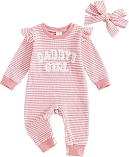Newborn Baby Girls Romper Outfits Daddy's Girl Embroidery Striped Ruffle Jumpsuit Bodysuit Fall Winter Clothes
