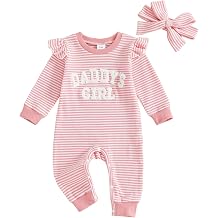 Newborn Baby Girls Romper Outfits Daddys Girl Embroidery Striped Ruffle Jumpsuit Bodysuit Fall Winter Clothes