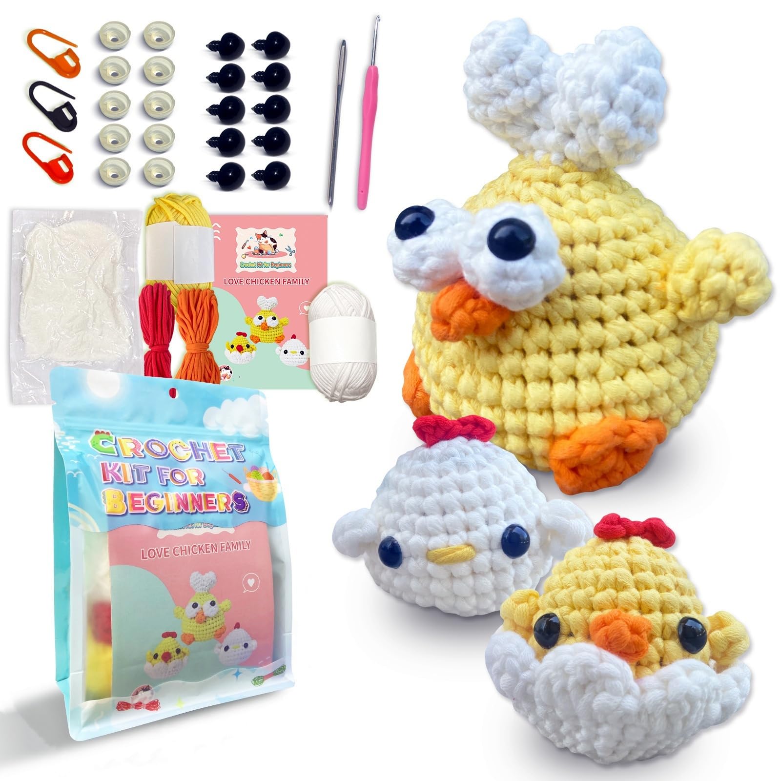 Swoolfe Crochet Kit for Beginners, Knitting Kit Step-by-Step Video Tutorials, Crochet Animal Kit, Crochet Kits for Beginners Adults Kids Women Men Beginners Crochet Kit (Chicken)