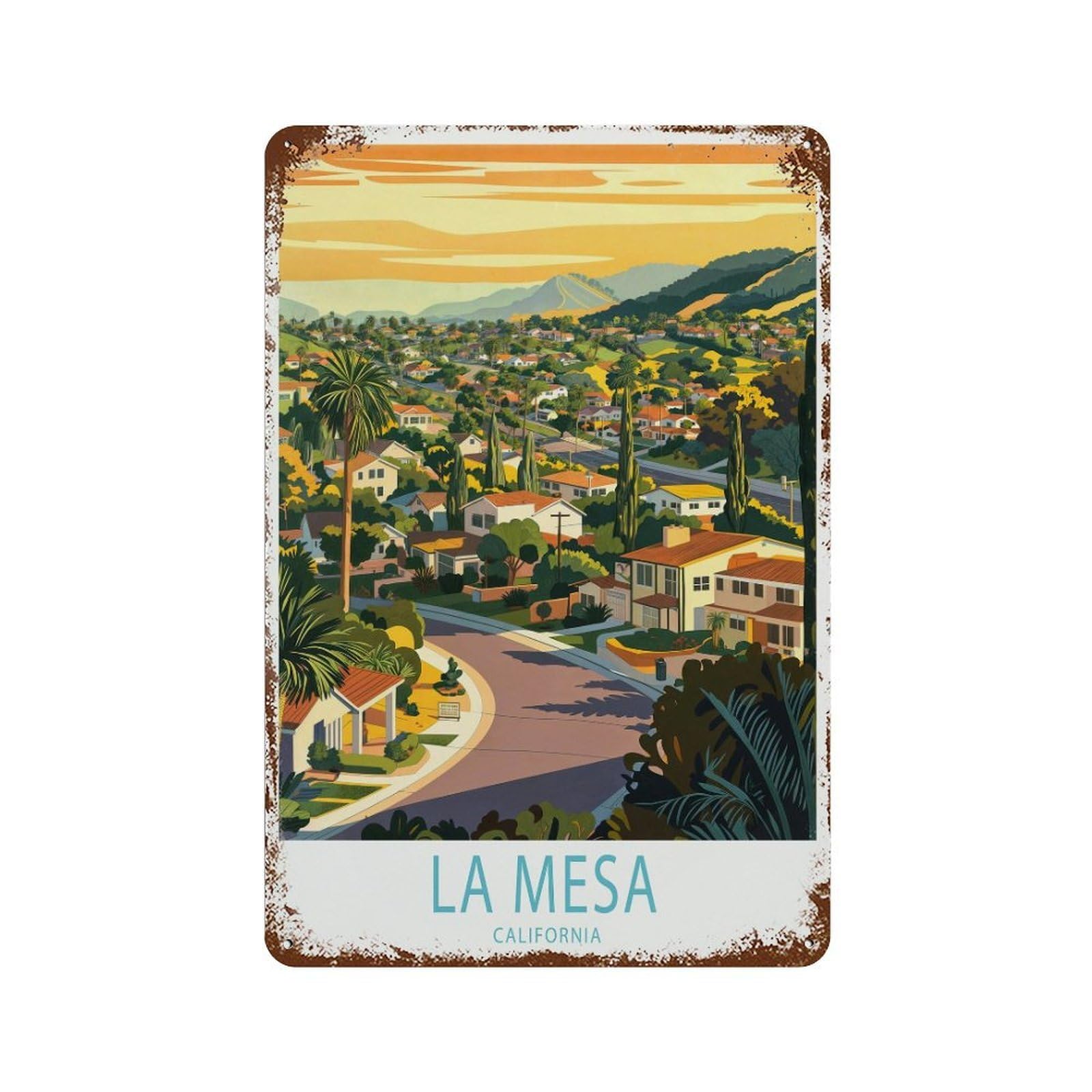 xiaoxiaoshen La Mesa California Travel San Diego The Jewel of Hills Custom Bi (2) Wall Decor Art Metal Tin Poster Modern Home Decor Art Home Bar Shop Decorations Vintage Sign 30x20cm