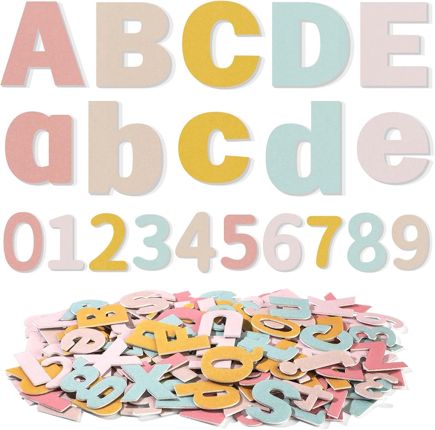 Breling 310 Pieces Felt Alphabet Letter Sticker with Number, 2″ Bulk Self Adhesive ABC Upper Lowercase Sticky Letter for Preschool Homeschool Learning,Classroom Daycare Nursery Decoration(Boho Color)