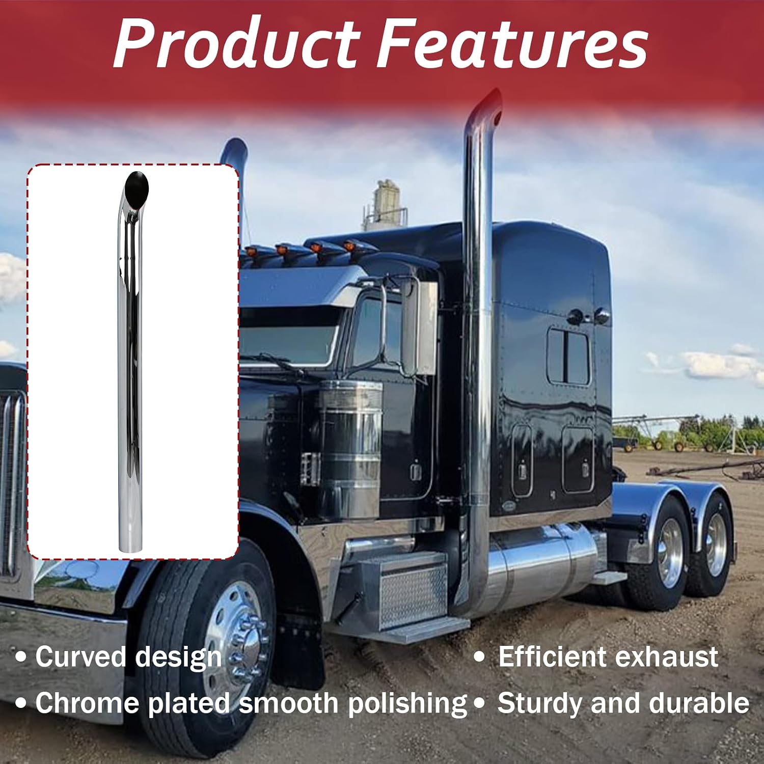4'' Inch Chrome Curved Exhaust Stack Pipe,4" OD x 60" Long Exhaust Pipe Truck Pipe