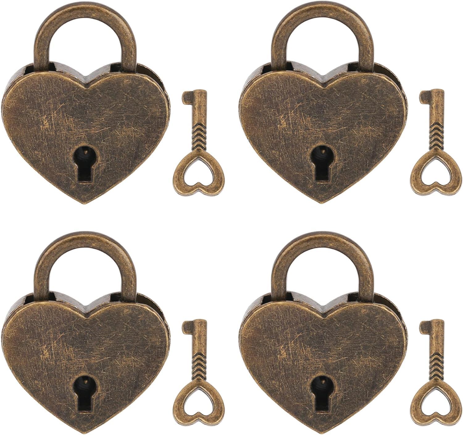 VerRich 4Pcs Silver Heart Shaped Padlock,Mini Vintage Locks with Key for Handbag,Jewelry Box, Storage Box, Diary Book