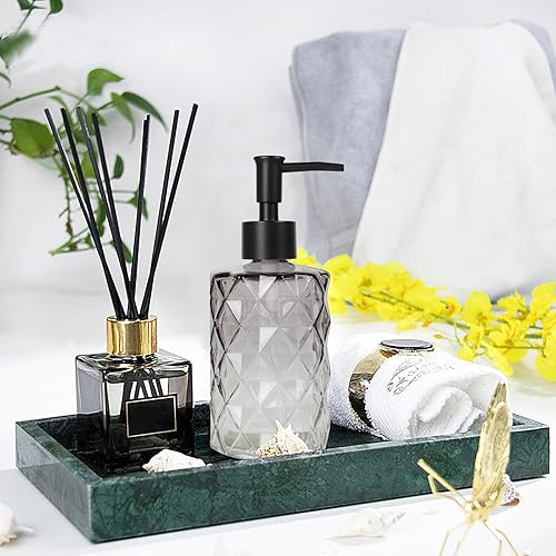 Miniatura 7 de Dispensador de jabón de vidrio degradado negro con bomba, paquete de 2 dispensadores de jabón de manos para baño, loción recargable y dispensador de